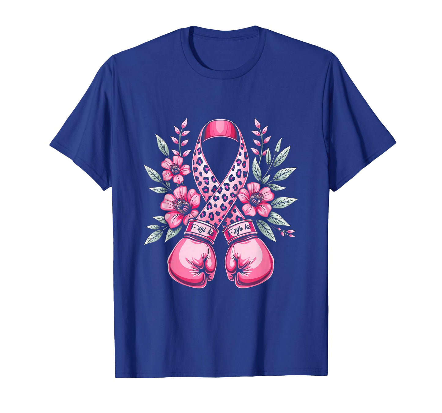 Pink Ribbon Leopard Print Boxing Gloves Breast Cancer Design T-Shirt