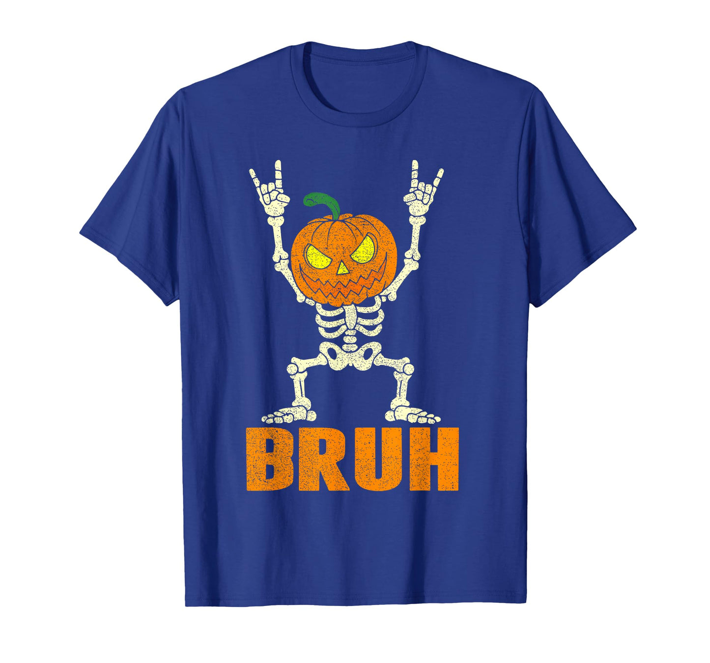 Bruh Skeleton Pumpkin Head Rock On Halloween Men Boys Kids T-Shirt