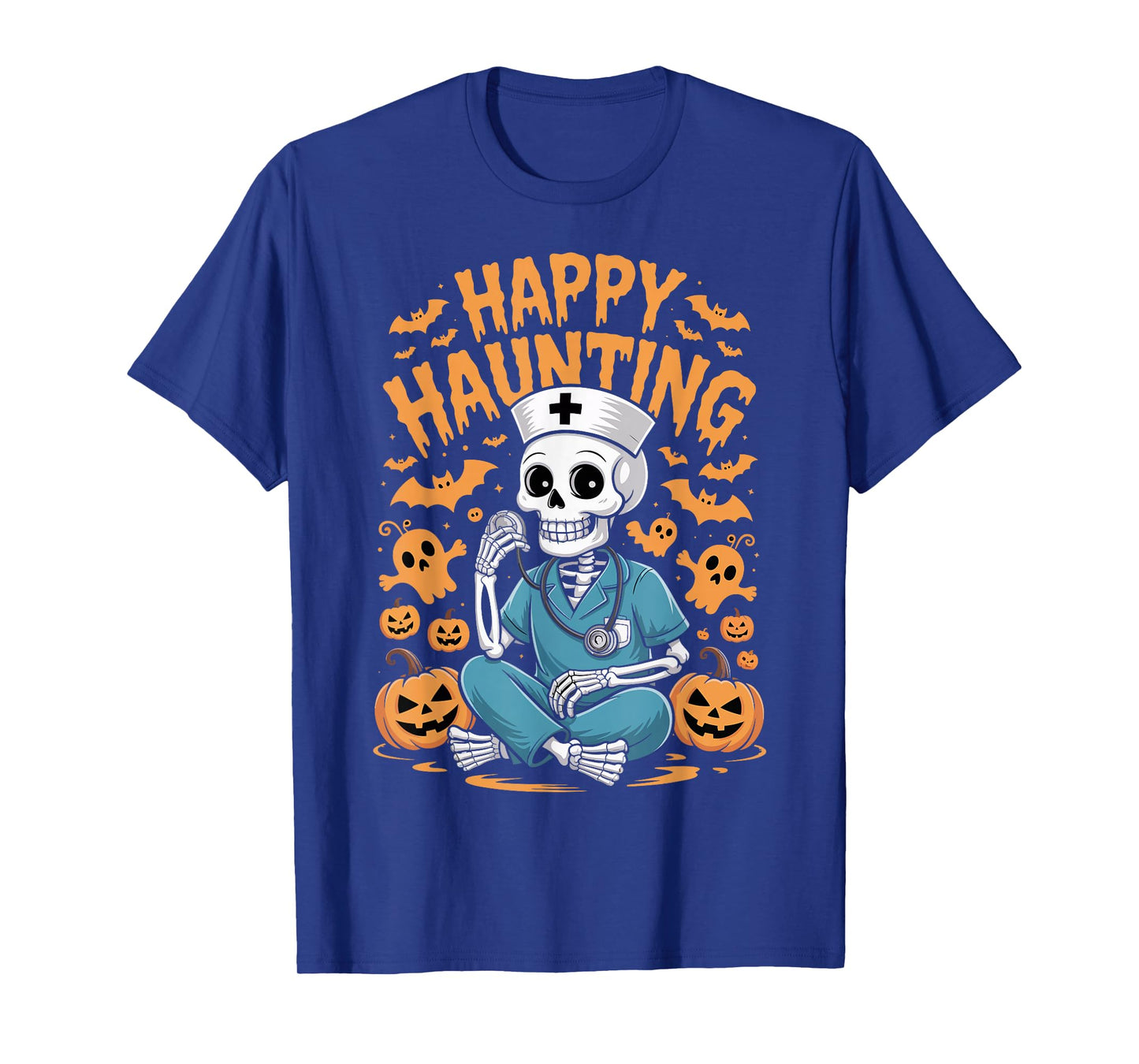 Halloween Nurse Skeleton Happy Haunting T-Shirt