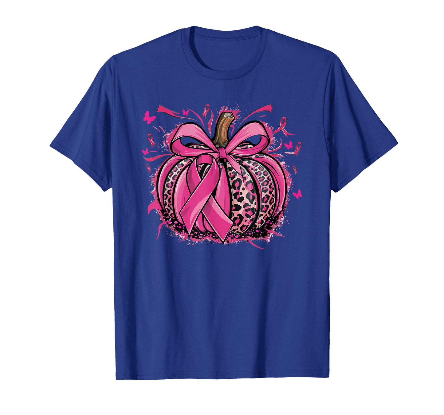 Pink Pumpkin Leopard Coquette Bow Breast Cancer Awareness T-Shirt