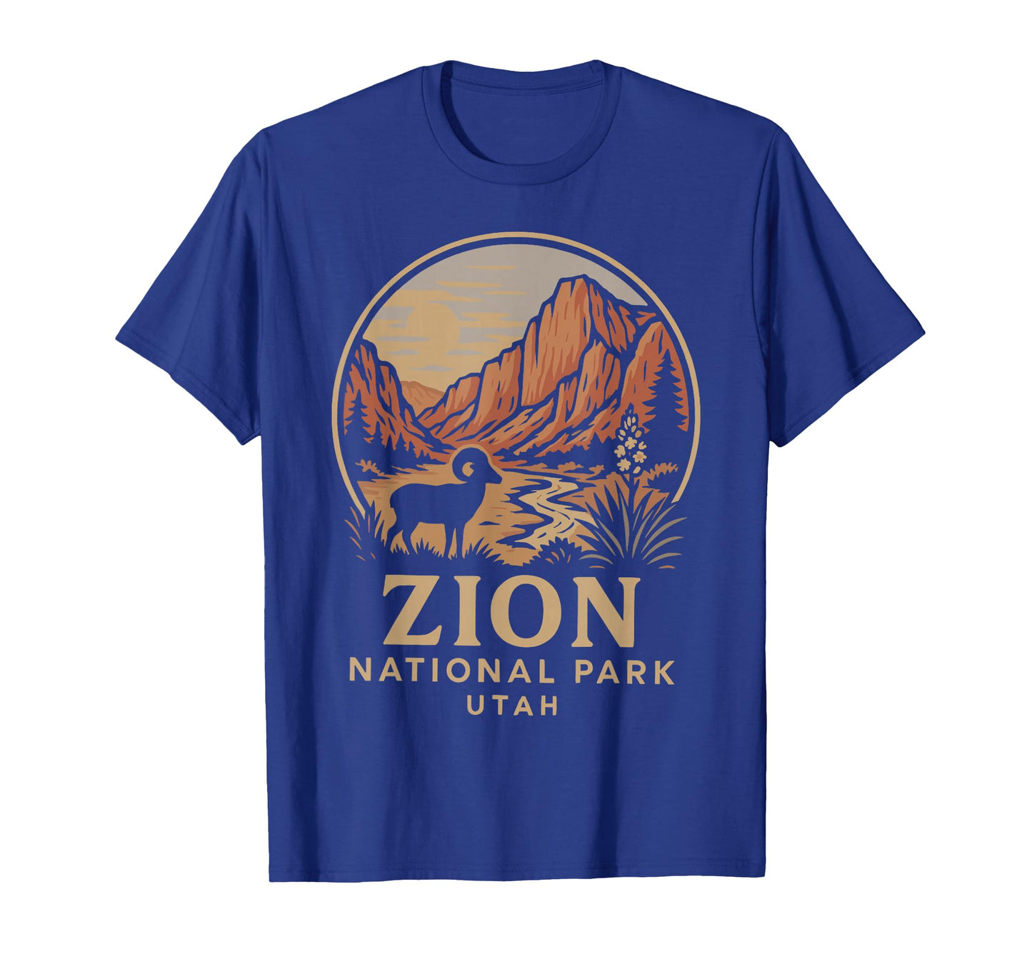 Vintage Zion National Park Bighorn Sheep and Canyon Sunset T-Shirt