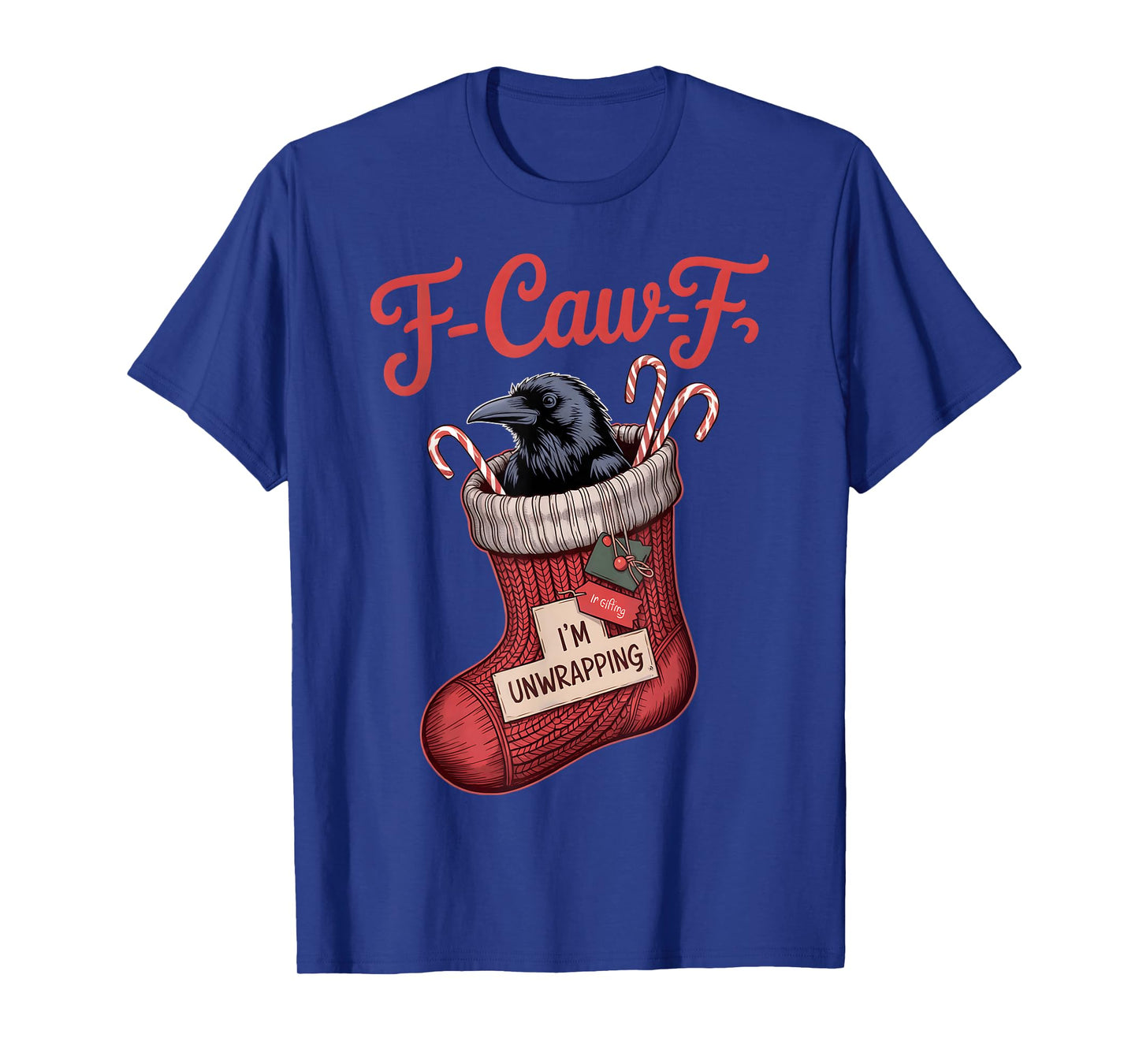 Black Crow F-Caw-F Funny Retro Christmas Lights Santa hat T-Shirt