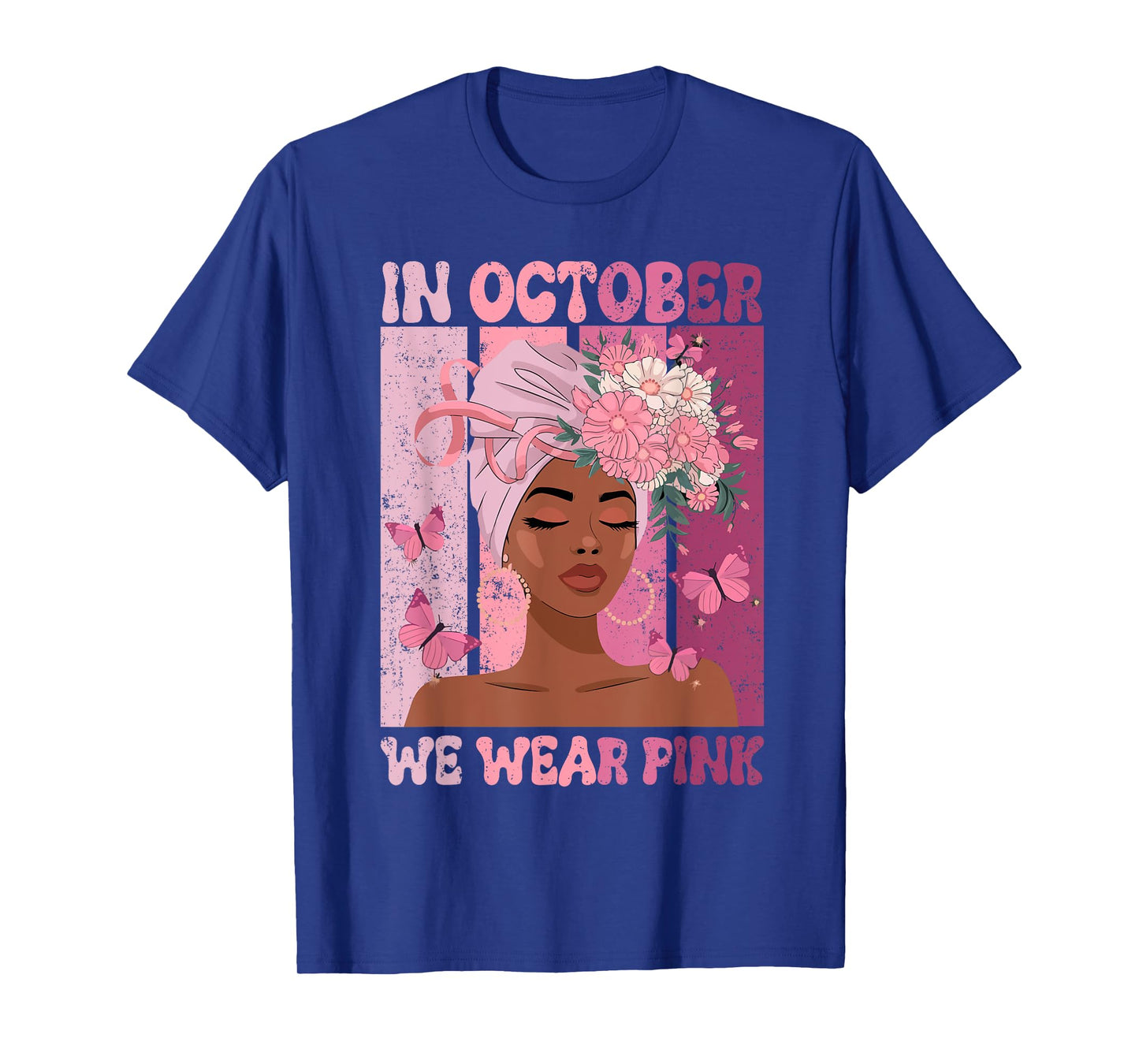 Black Woman In October We Wear Pink Ribbon Breast Cancer T-Shirt