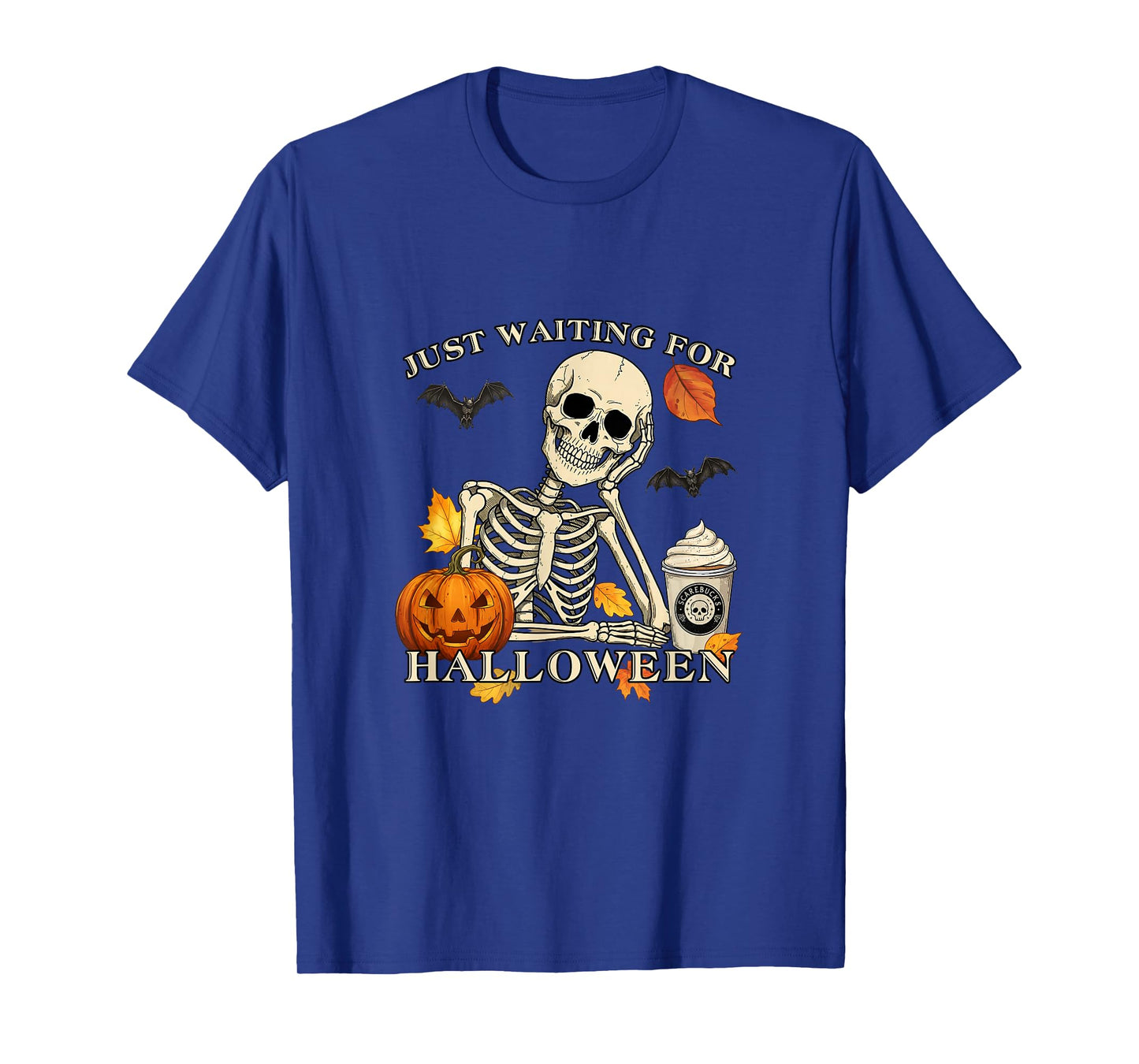 Just Waiting for Halloween Funny Skeleton Coffee Pumpkin T-Shirt