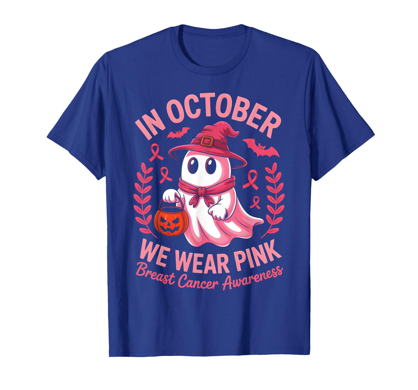 in October We Wear Pink Breast Cancer Awareness Halloween T-Shirt