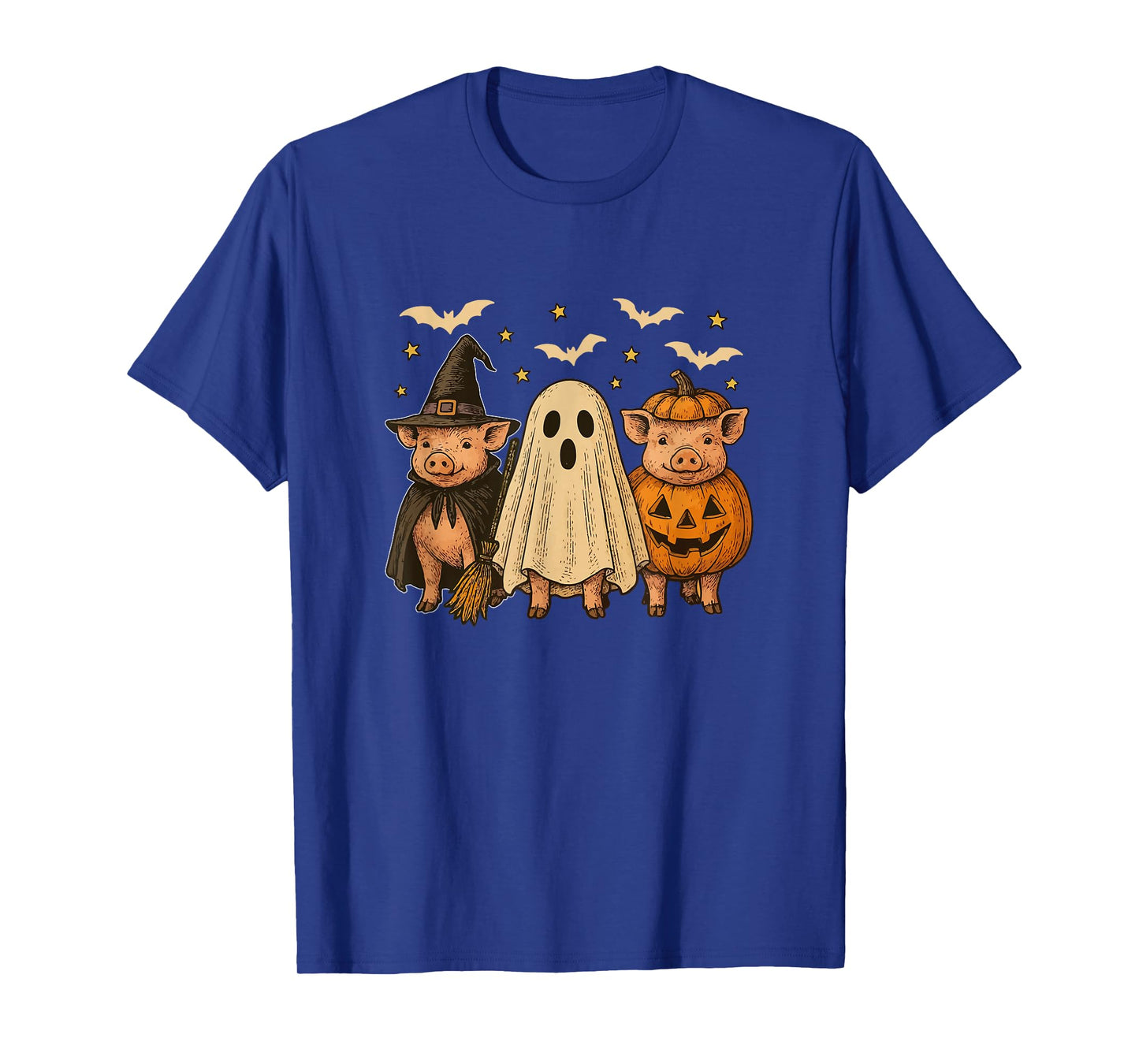 Three Halloween Pigs Cosplay Witch Boo Carved Pumpkin T-Shirt