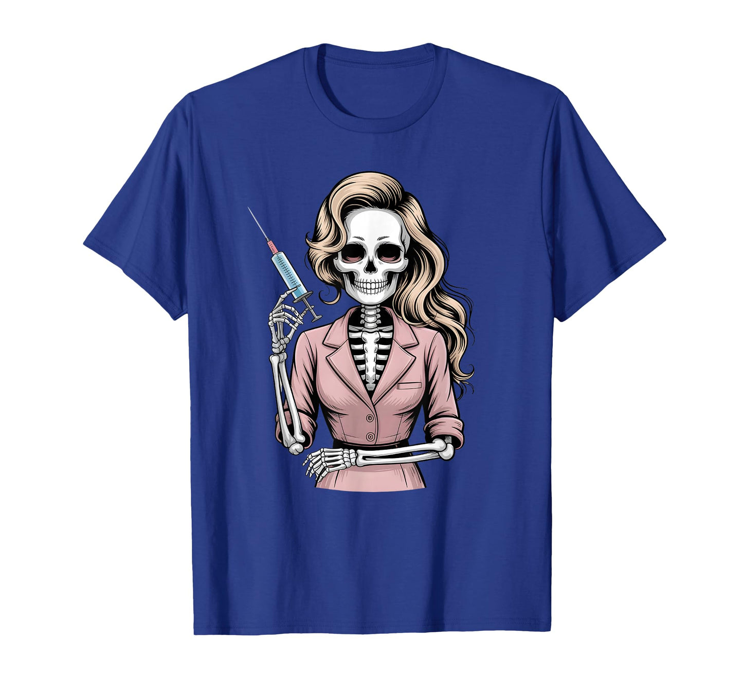 Halloween Gothic Skeleton Beautician Nurse with Syringe T-Shirt