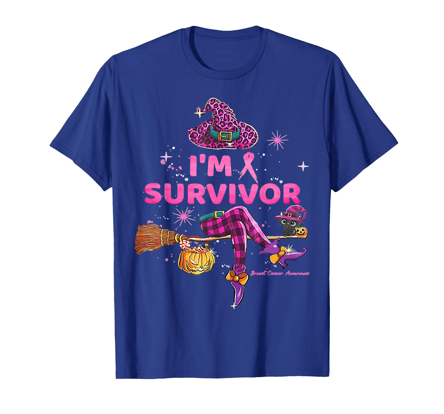 Retro Witch I'm A Survivor Halloween Breast Cancer Outfit T-Shirt