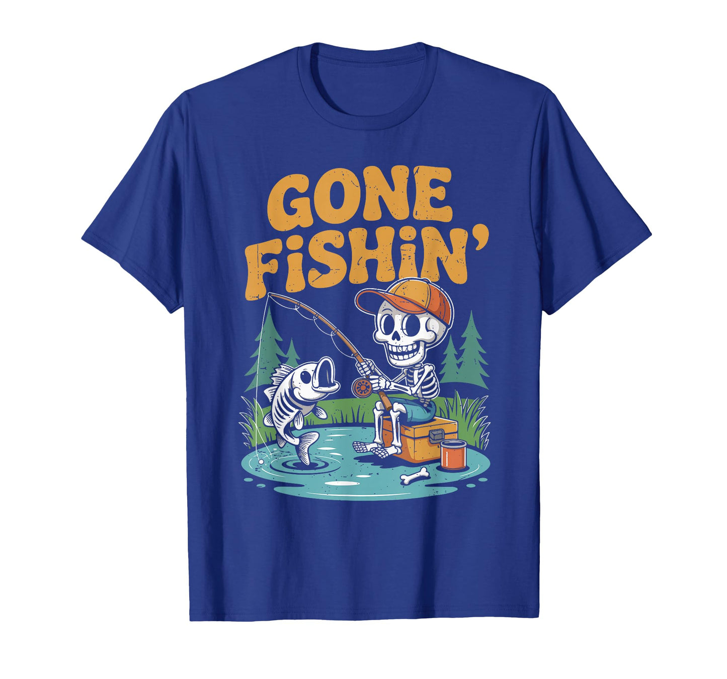 Boy Gone Fishing Skeleton Halloween Funny Bass Fish Toddler T-Shirt
