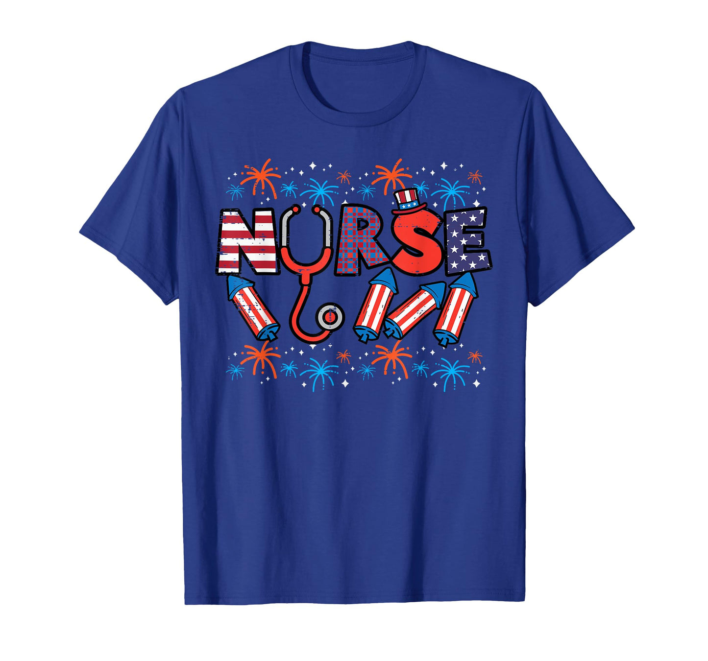 4th Of July Nurse Stethoscope Patriotic Scrub Top Women Men T-Shirt