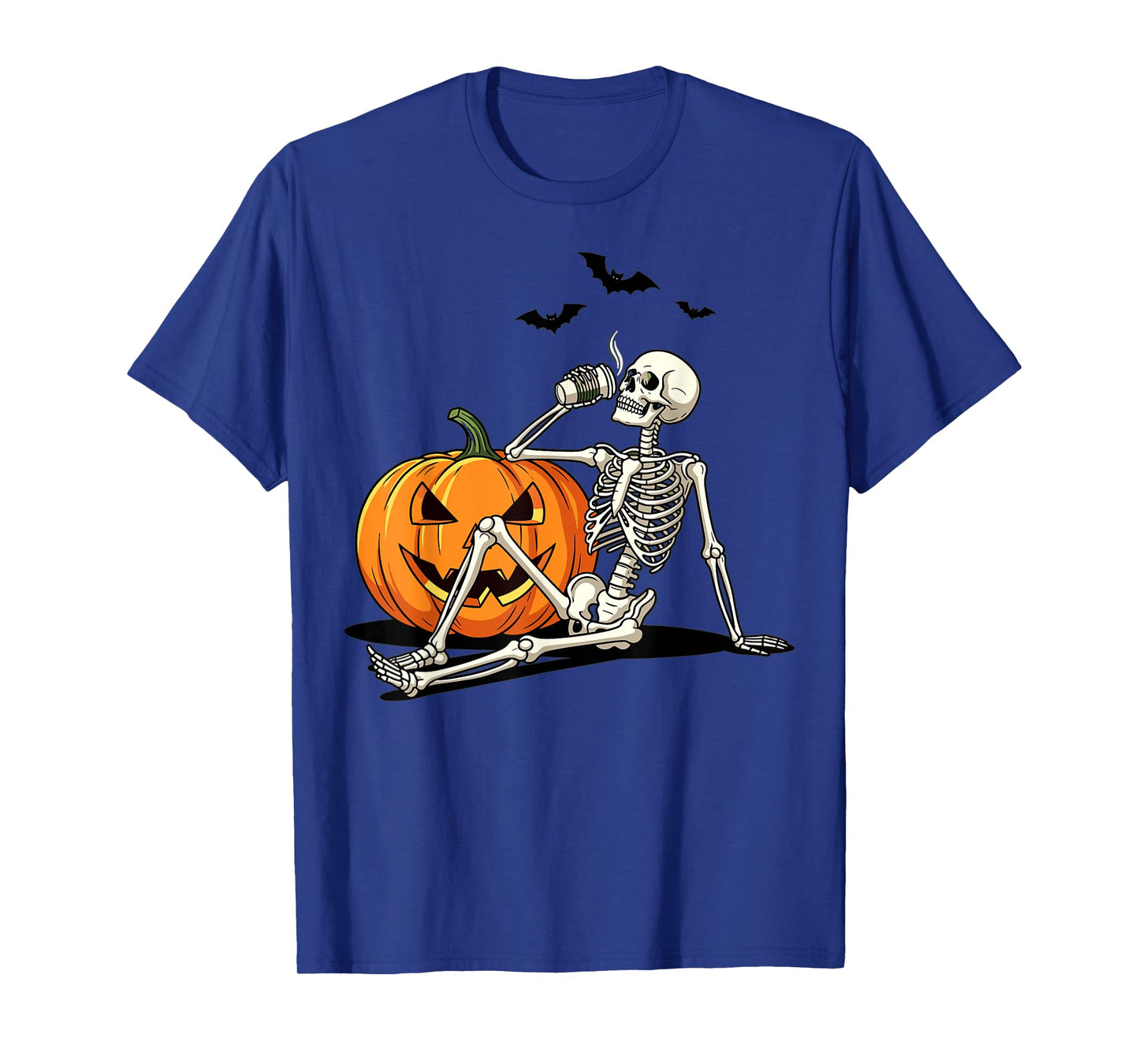 Skeleton Pumpkin Halloween Bat Drinking Spooky Vibe T-Shirt