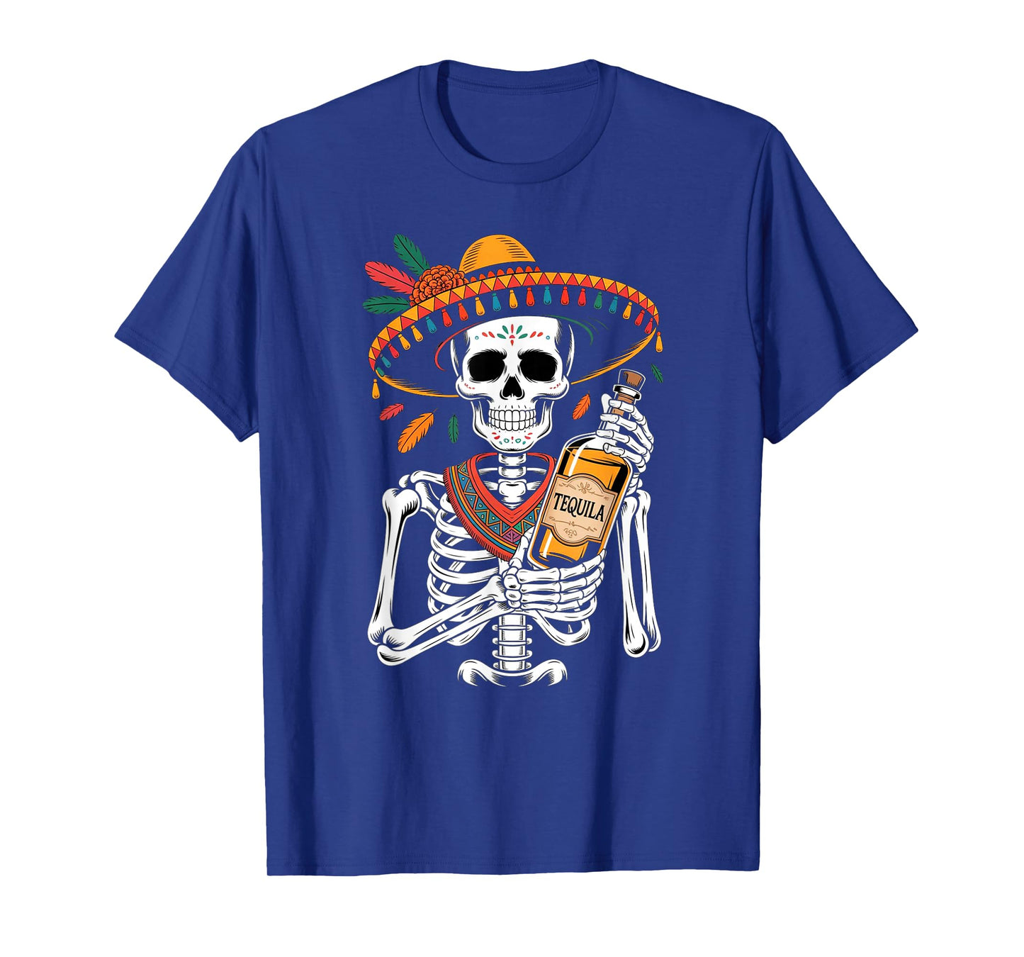 Halloween Skeleton with Sombrero and Tequila Bottle Party T-Shirt