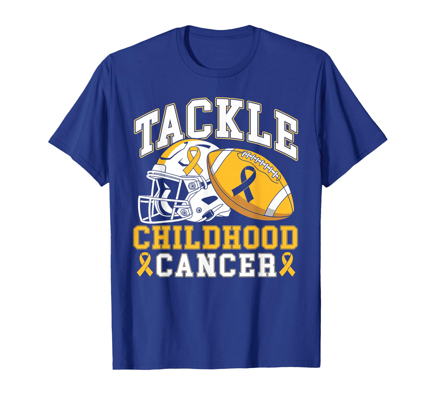 Tackle Childhood Cancer Awareness Football Gold Ribbon T-Shirt