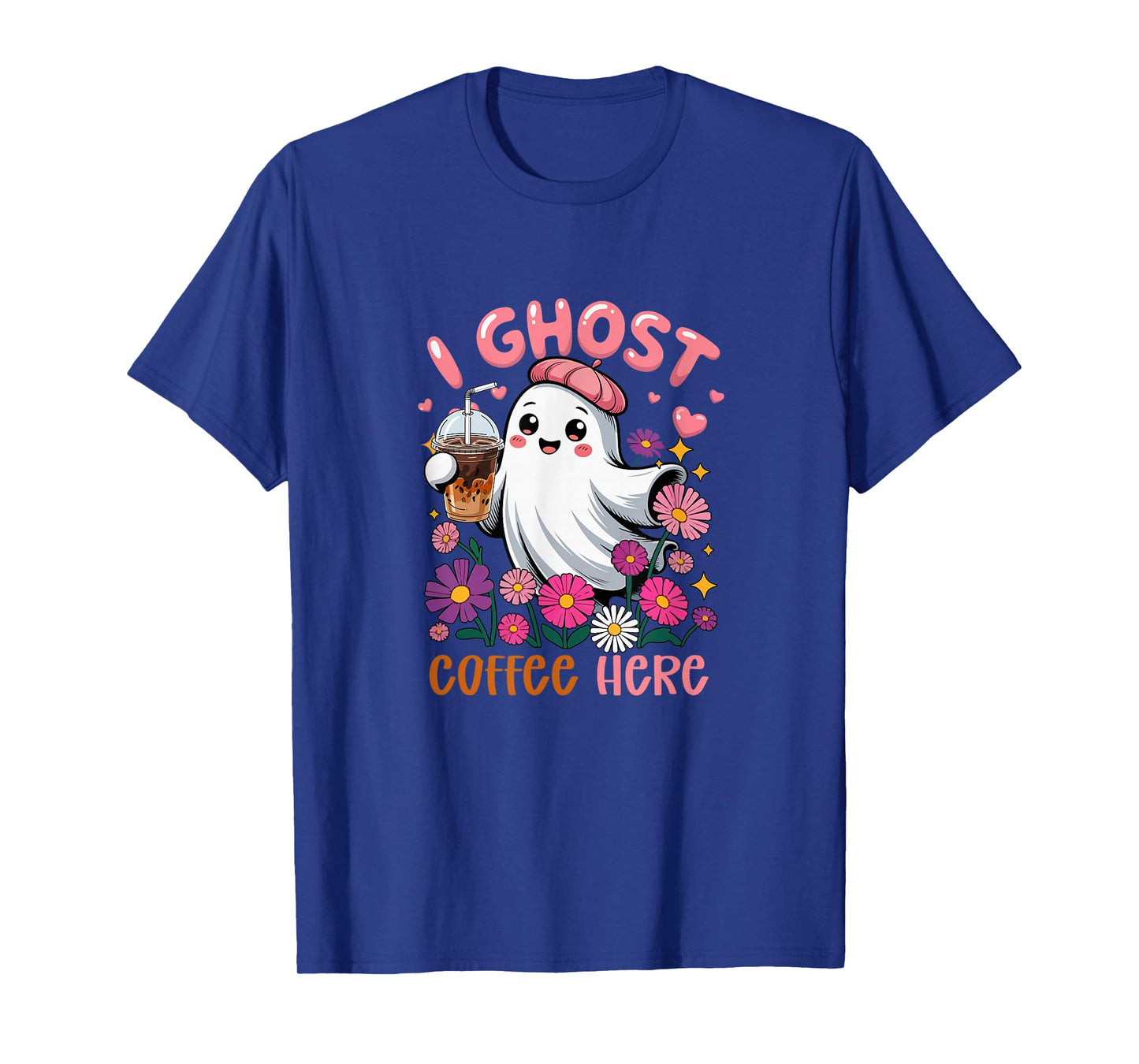 I Ghost Coffee Here Halloween Floral Boo Drinking Coffee T-Shirt