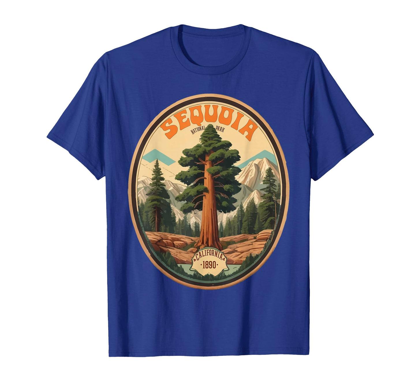 Sequoia National Park Tree Illustration Hiking Retro Badge T-Shirt