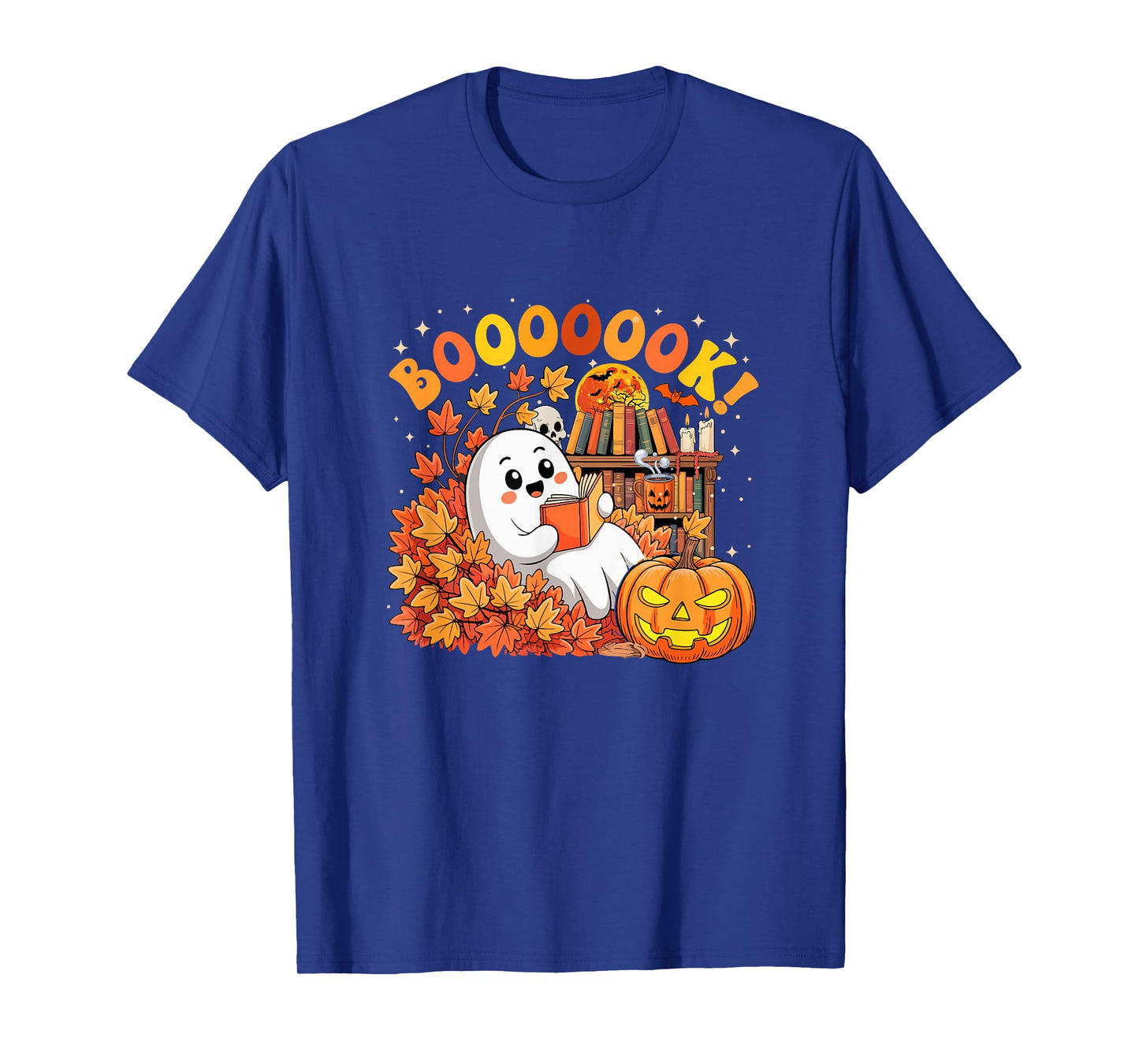 Booook Boo Ghost Reading Books Colorful Halloween Librarian T-Shirt