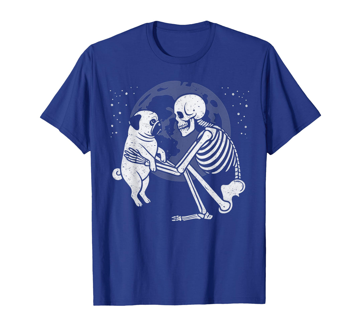 Pug Skeleton Moon Halloween Dog Lover T-Shirt