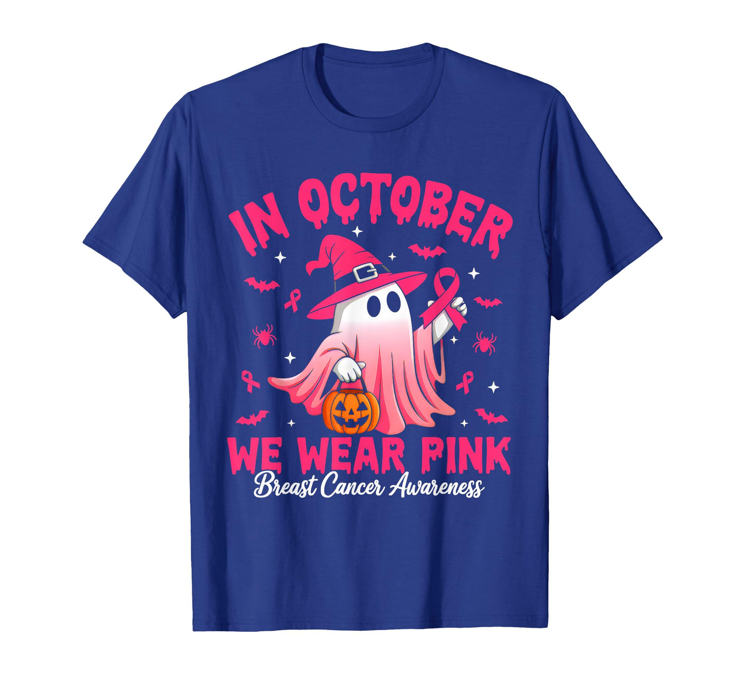 In October We Wear Pink Ribbon Ghost Witch Halloween Costume T-Shirt