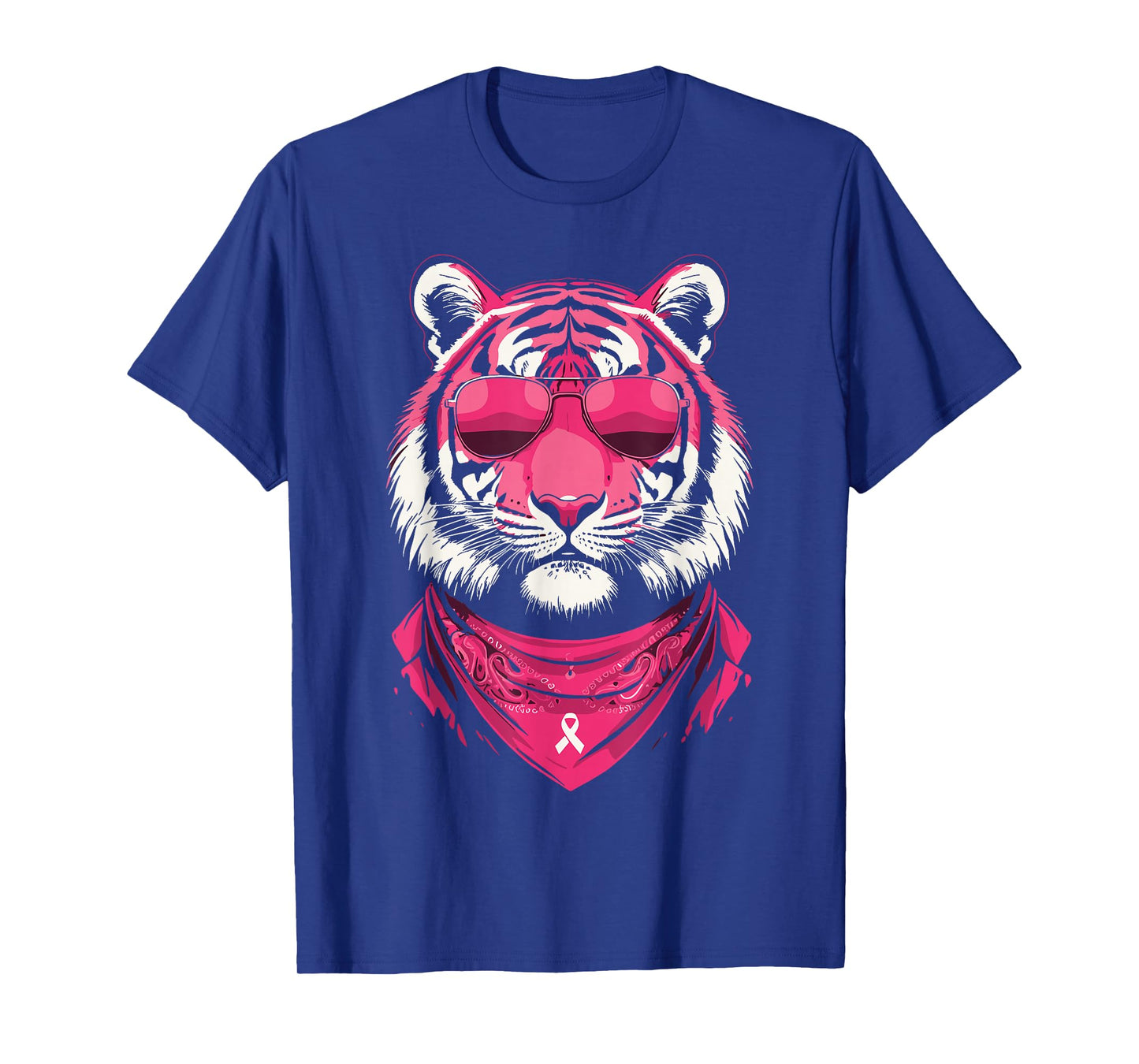 Pink Tiger with Sunglasses Bandana Breast Cancer Awareness T-Shirt