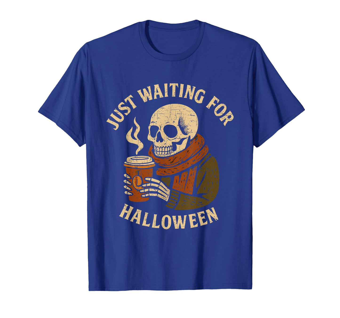 Just Waiting for Halloween Skeleton Coffee Funny Spooky T-Shirt