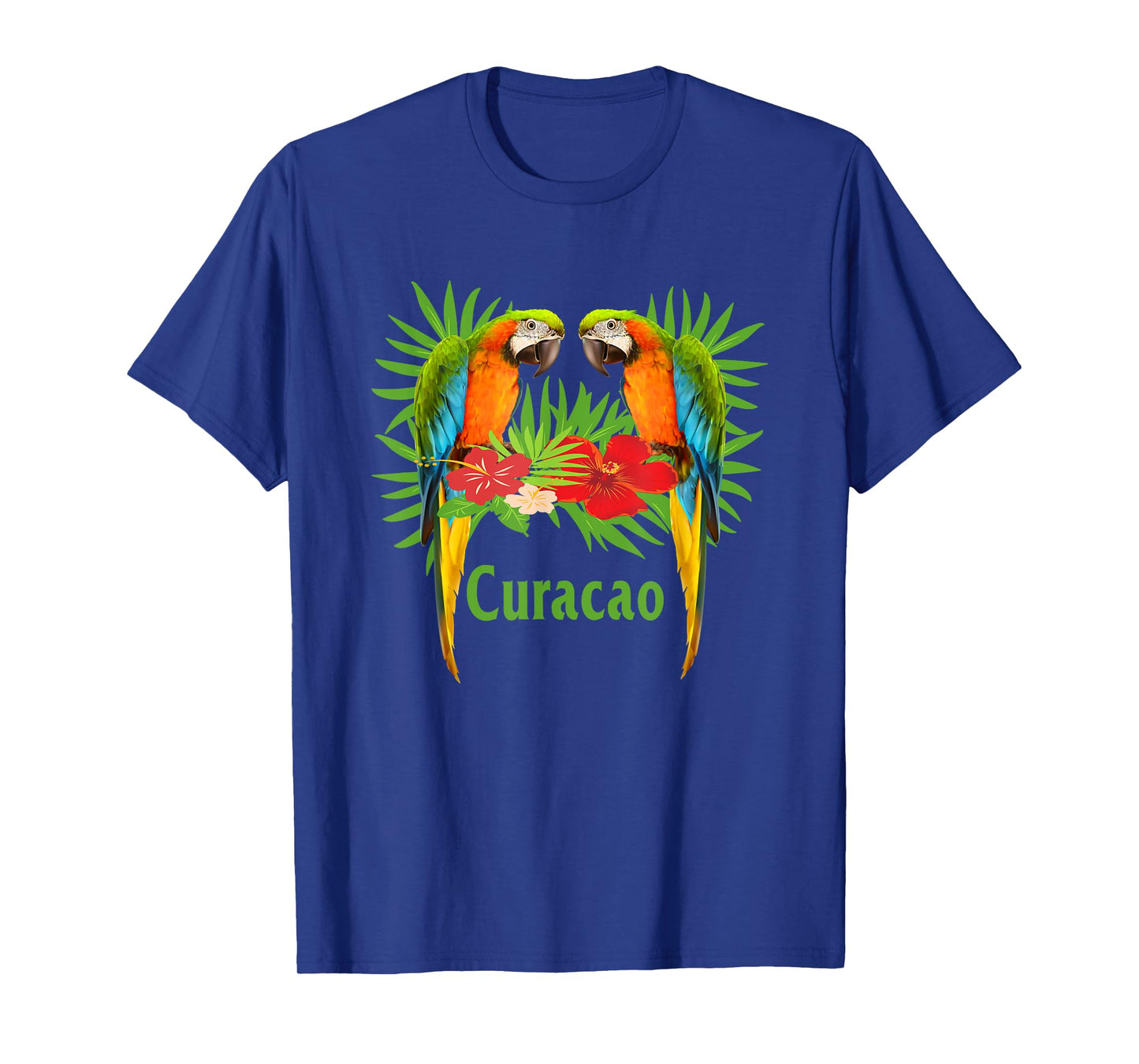 Curacao Vacation Parrots Tropical Flowers Green Palm Beaches Men Women Girls Kids T-Shirt