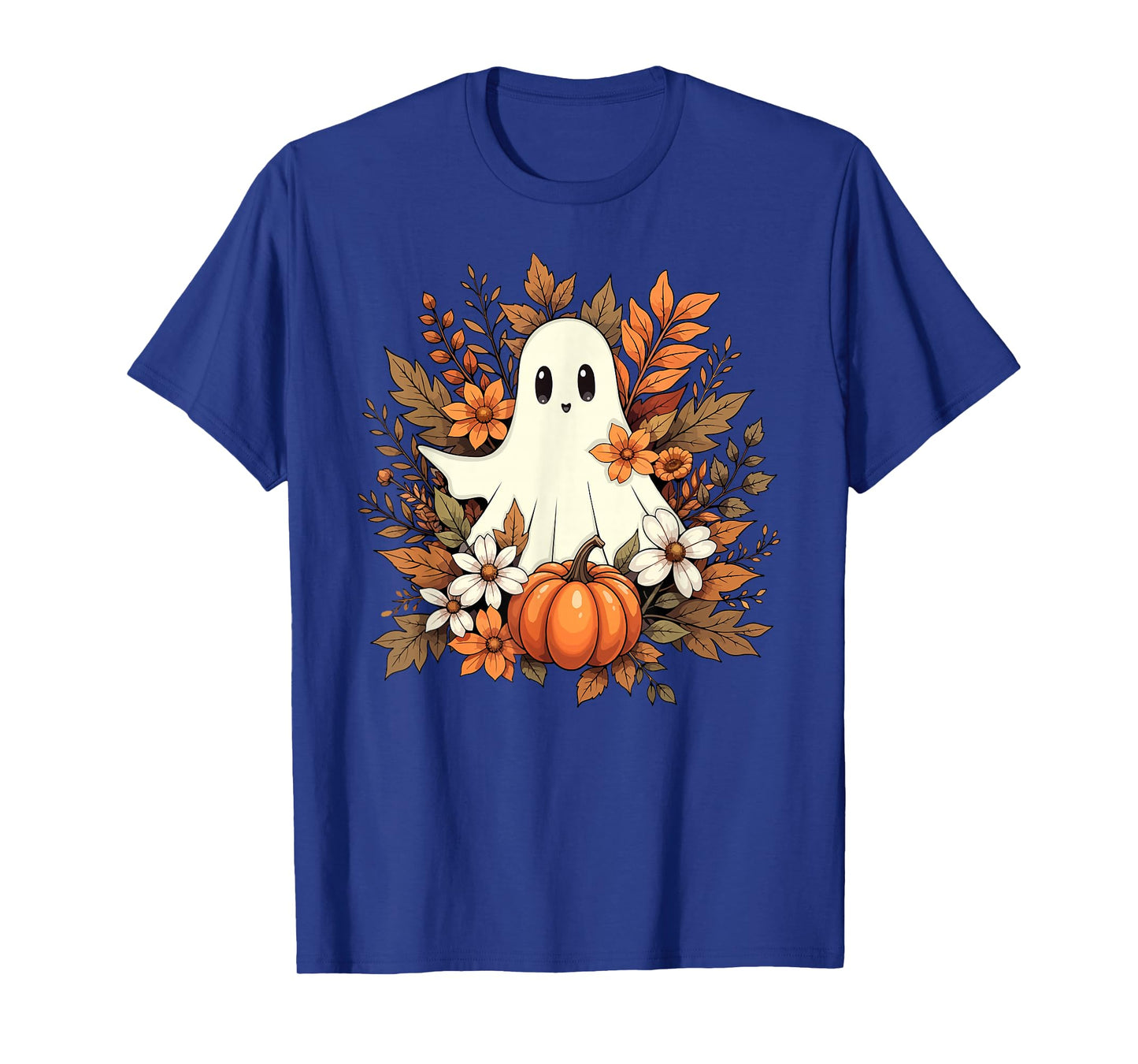 Ghost Halloween Flowers Pumpkin Autumn Fall Girls Women T-Shirt