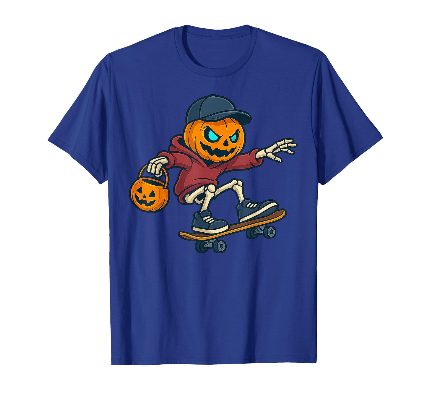 Halloween Skateboard Boy Skateboarding Men Skeleton Pumpkin T-Shirt