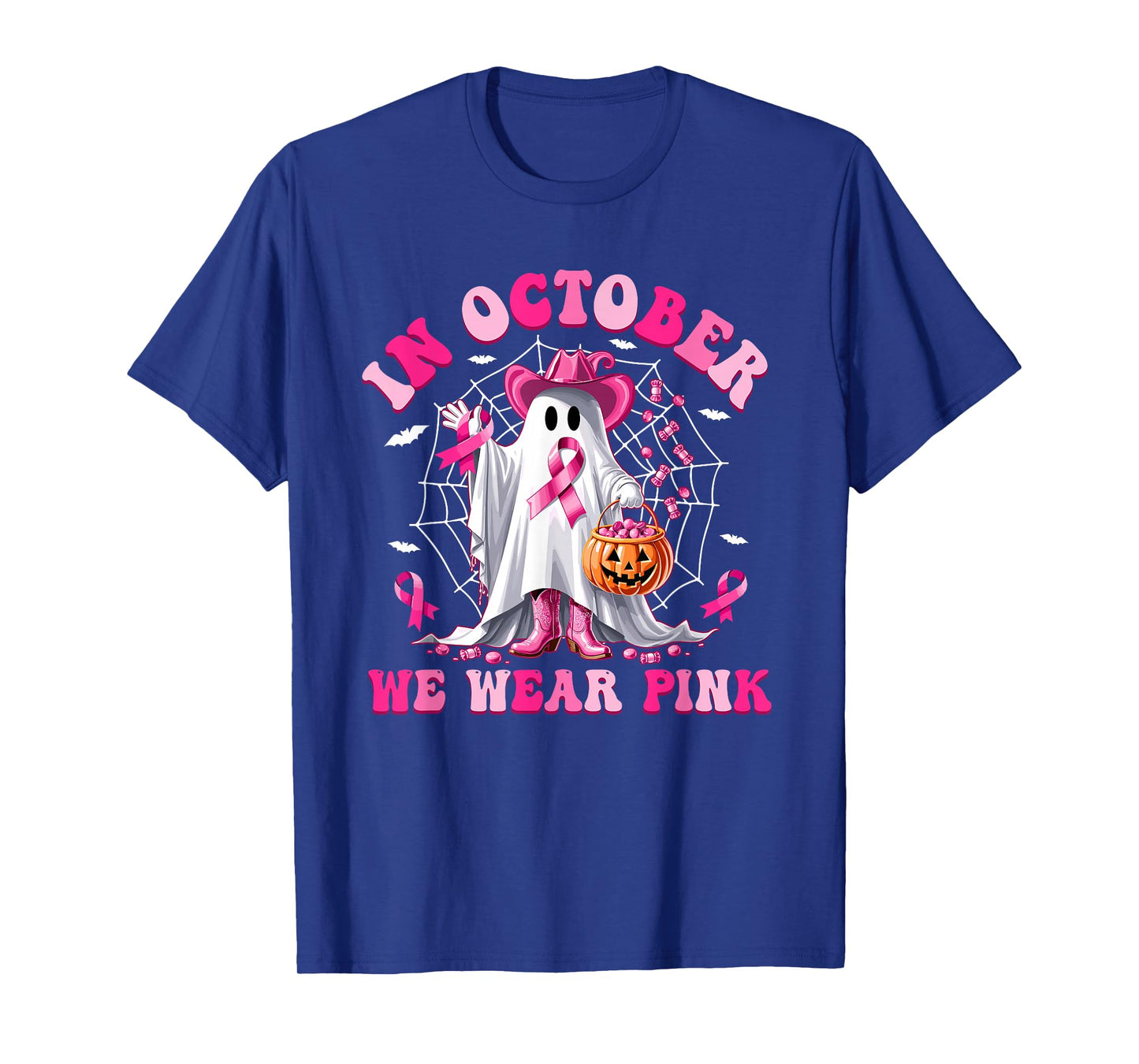 Pink Ribbon Cowboy Breast Cancer Halloween Tee T-Shirt