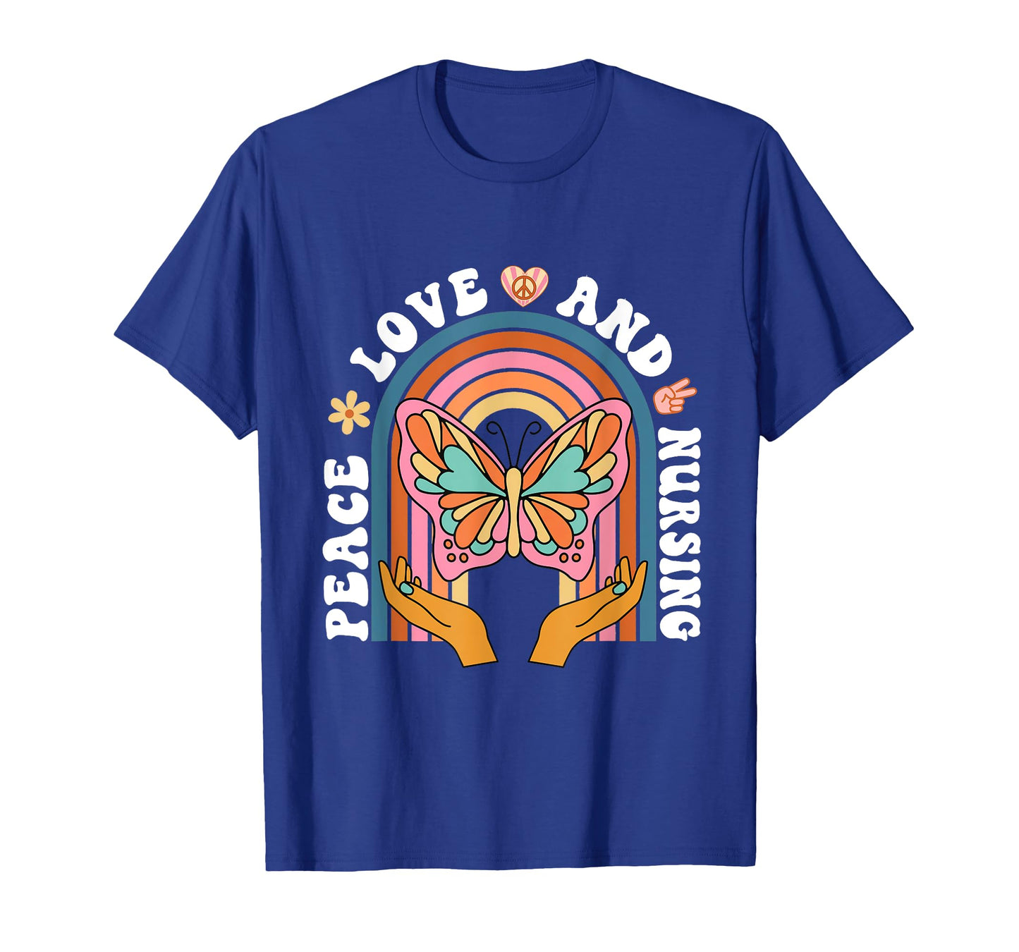 Peace Love And Nursing Groovy Butterfly CNA RN Nurse Medical T-Shirt