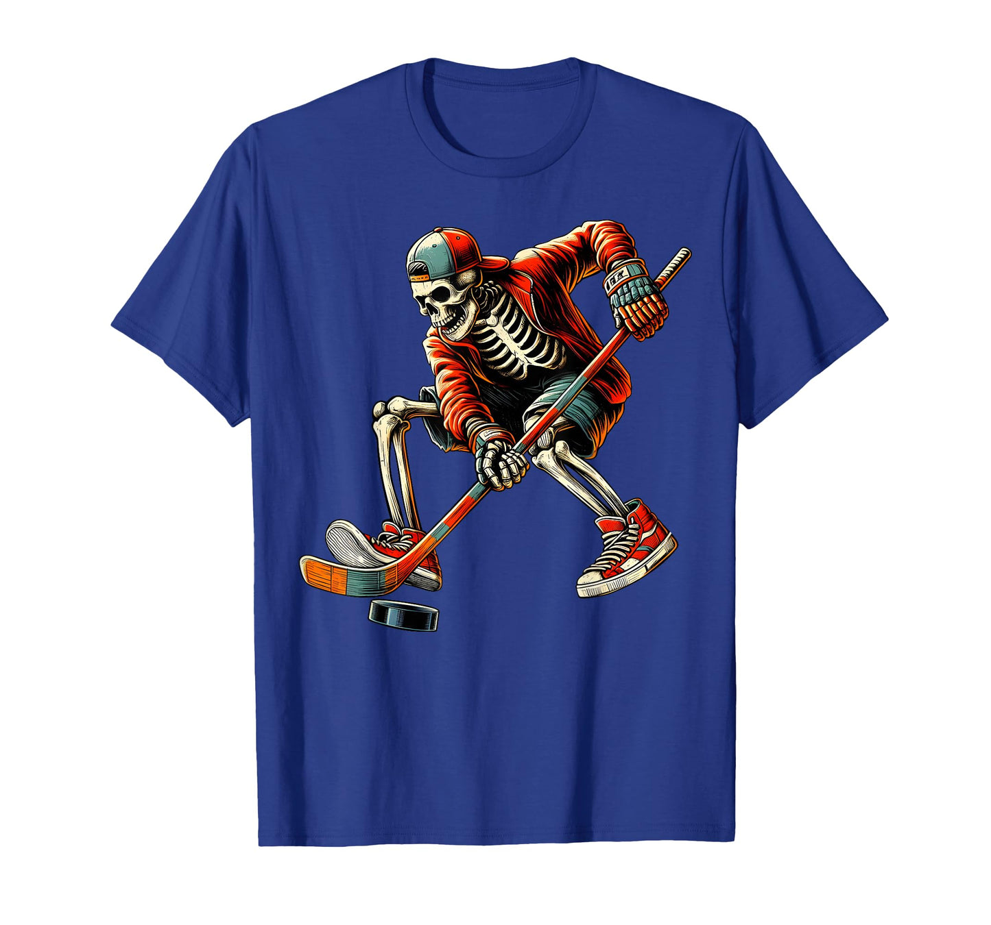 Skeleton Ice Hockey Player Cool Halloween Costume Sports T-Shirt