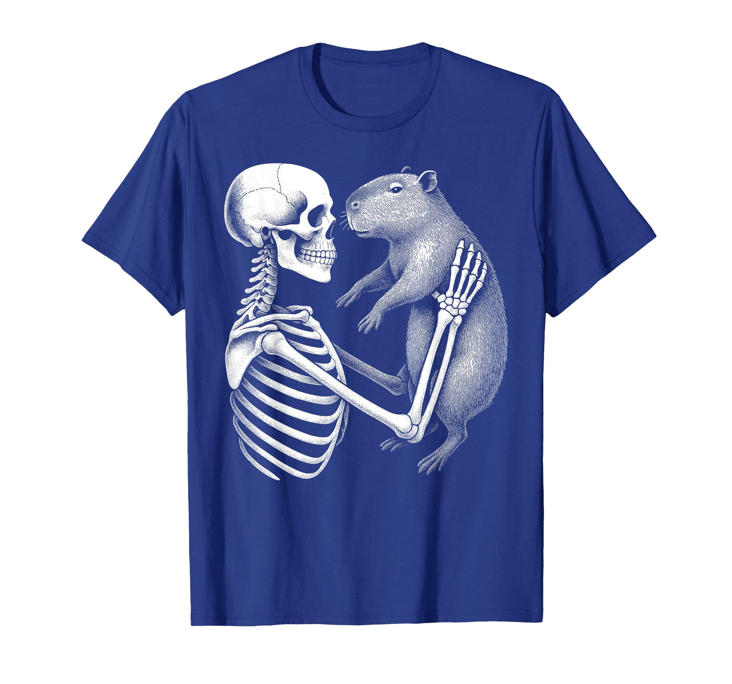 Skeleton Holding A Capybara Funny Lazy Halloween Costume T-Shirt