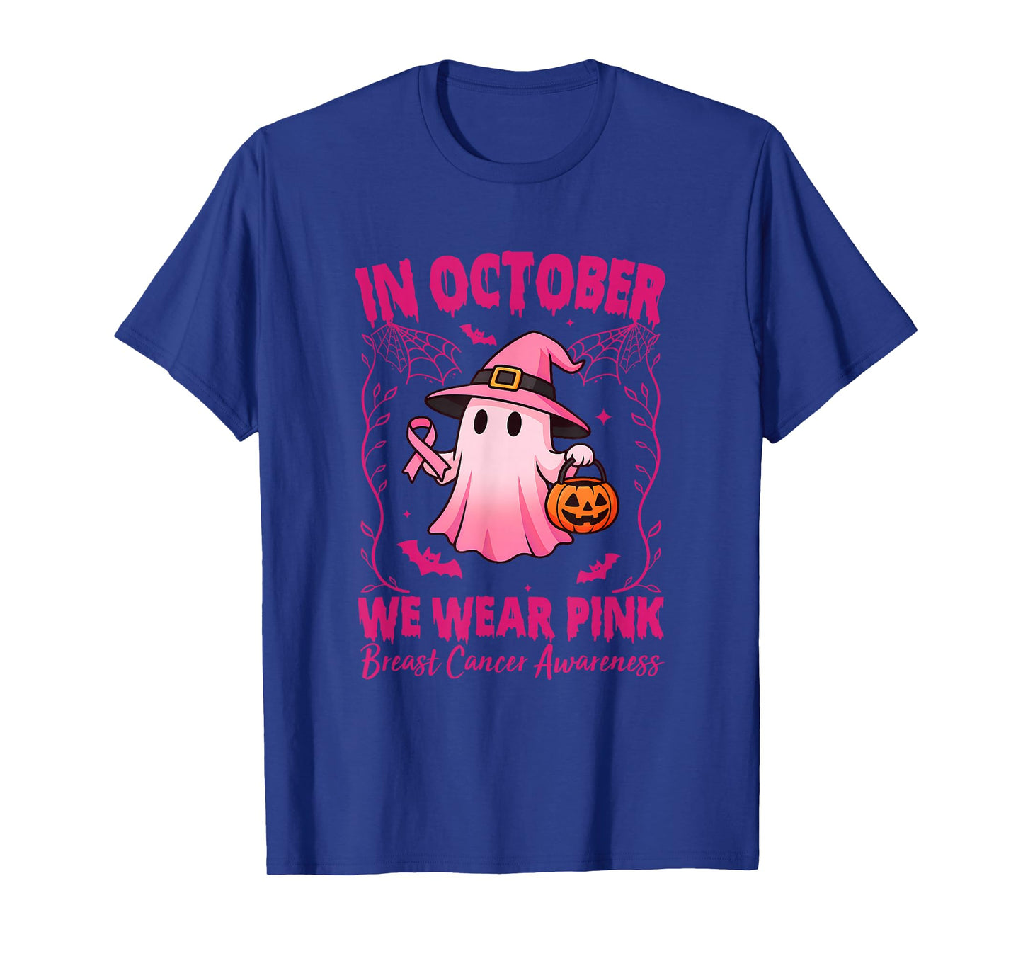 in October We Wear Pink Breast Cancer Awareness Halloween T-Shirt