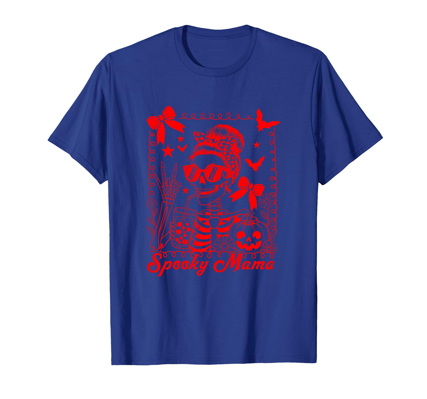 Spooky Mama Skeleton Halloween Pumpkin Bow T-Shirt