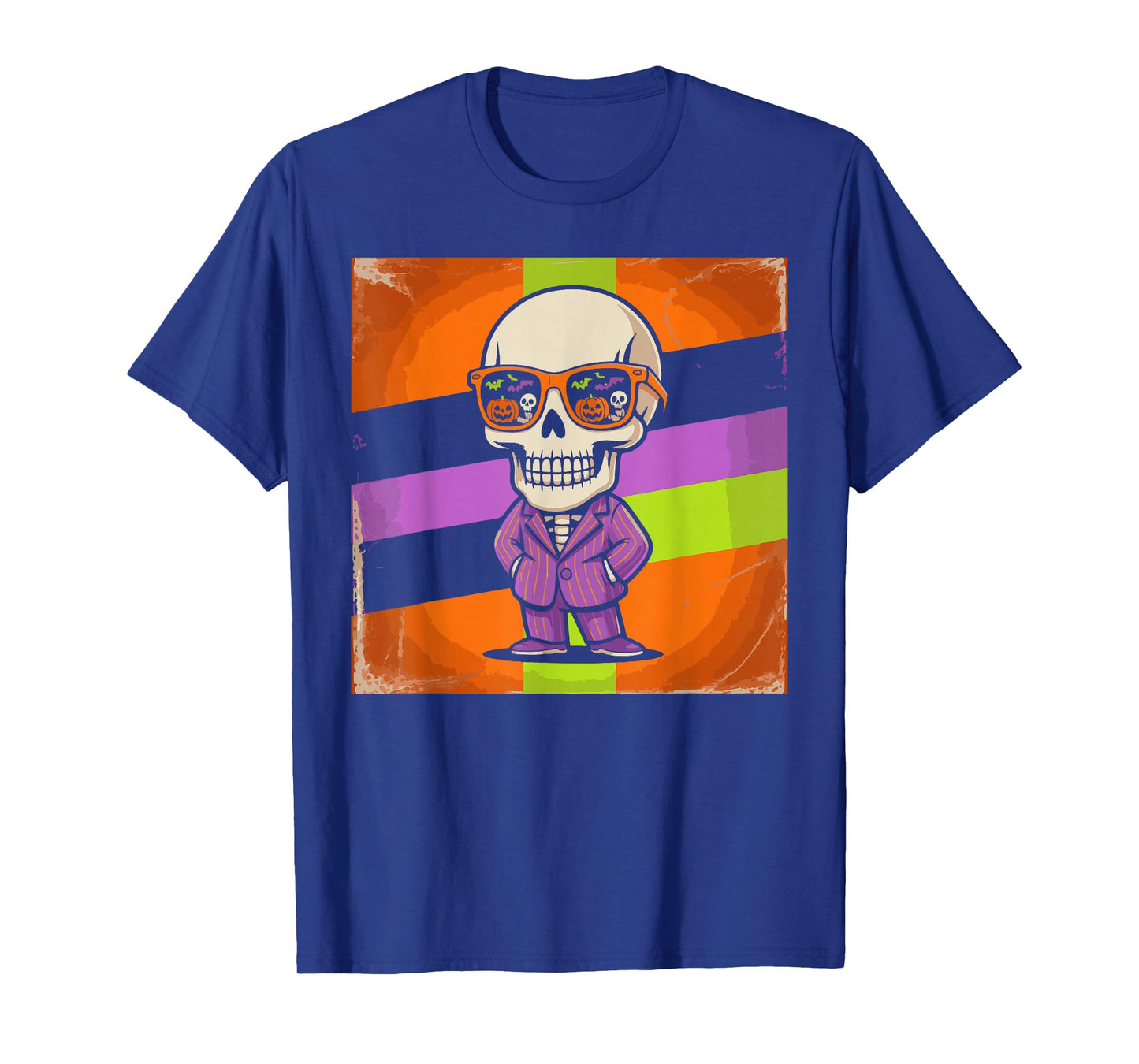 Retro Pumpkin Glasses Skeleton Halloween Costume Men Women T-Shirt