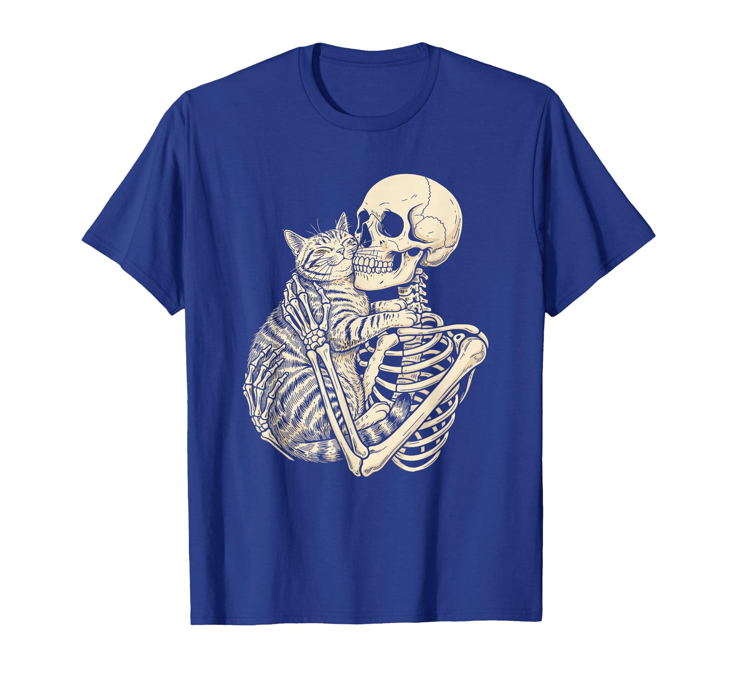 Skeleton Hugging Cat Lovers Halloween T-Shirt