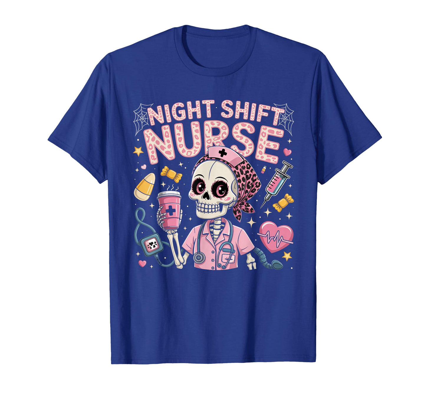 RN ICU Night Shift Nurse Skeleton Halloween Costumes Womens T-Shirt