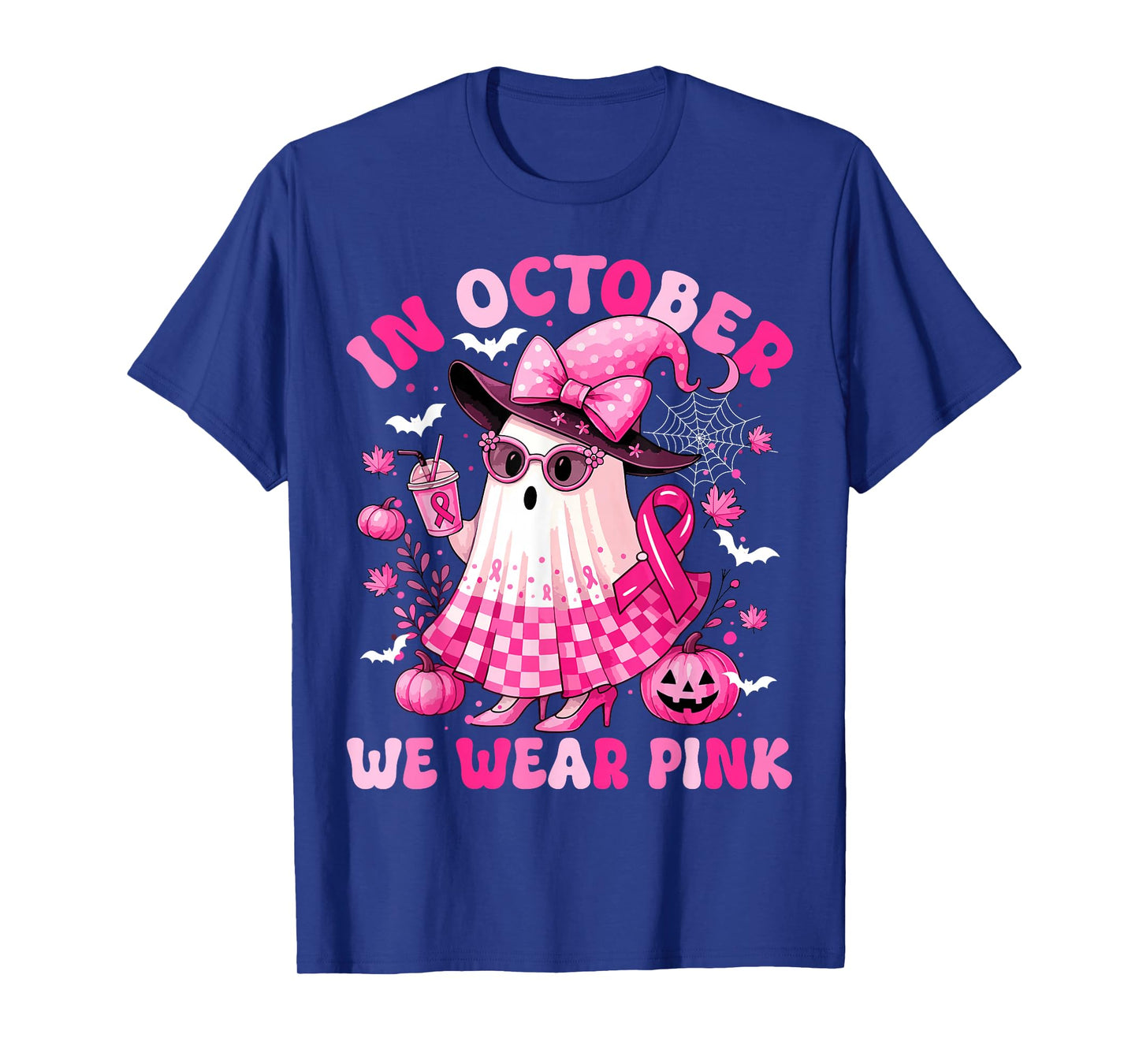 Breast Cancer Women Girl Bow Ghost in October We Wear Pink T-Shirt