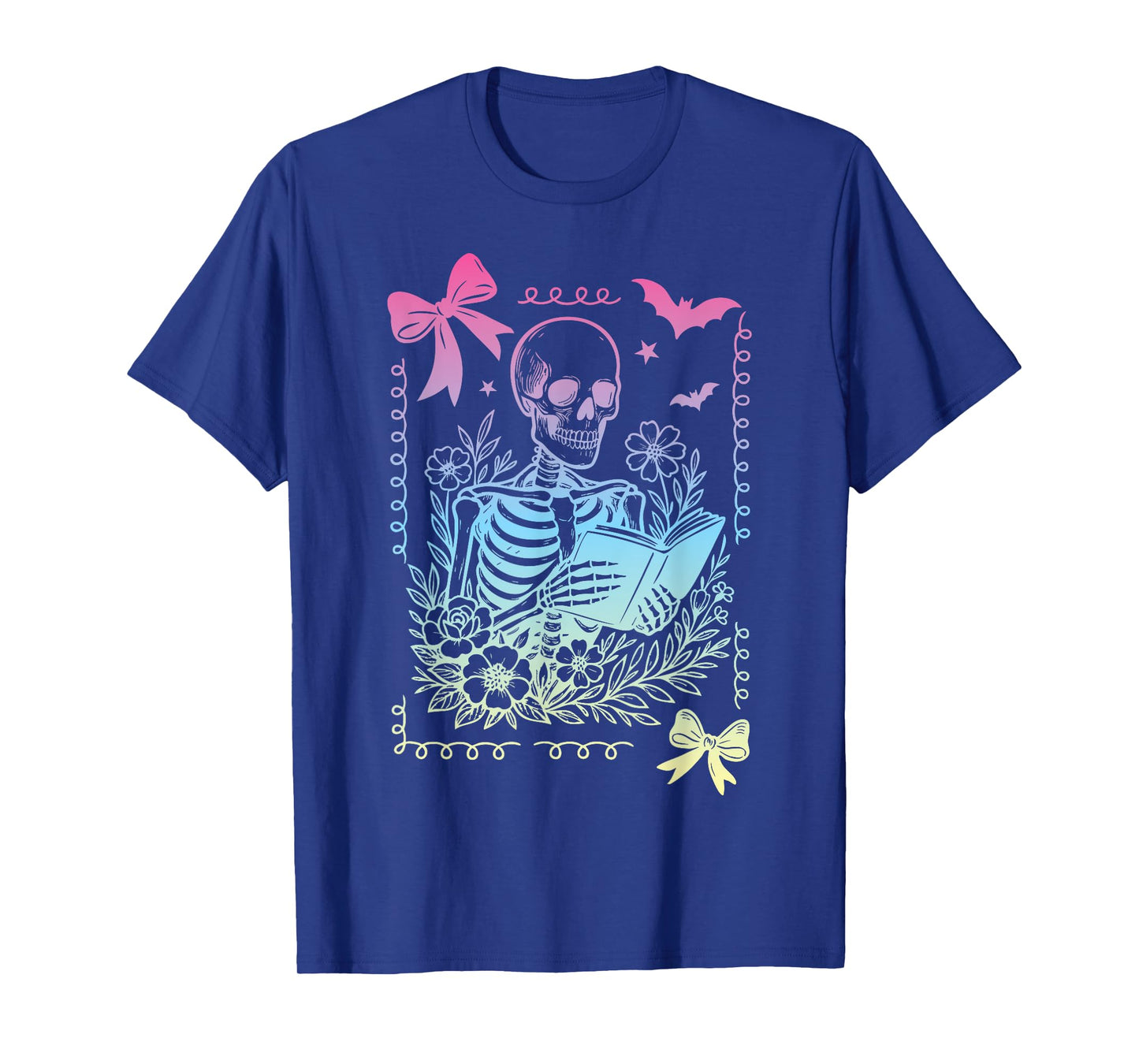 Coquette Bow Skeleton Reading Book Academia Literary Girl T-Shirt