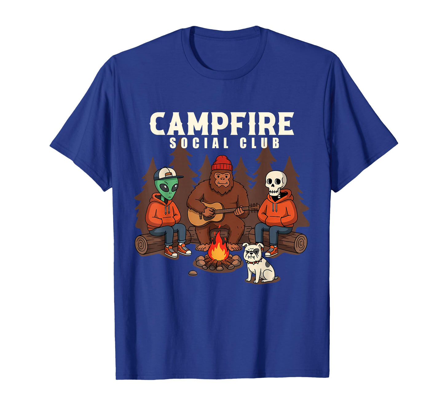 Alien Bigfoot Skeleton Funny Campfire Social Club Mens Boys T-Shirt
