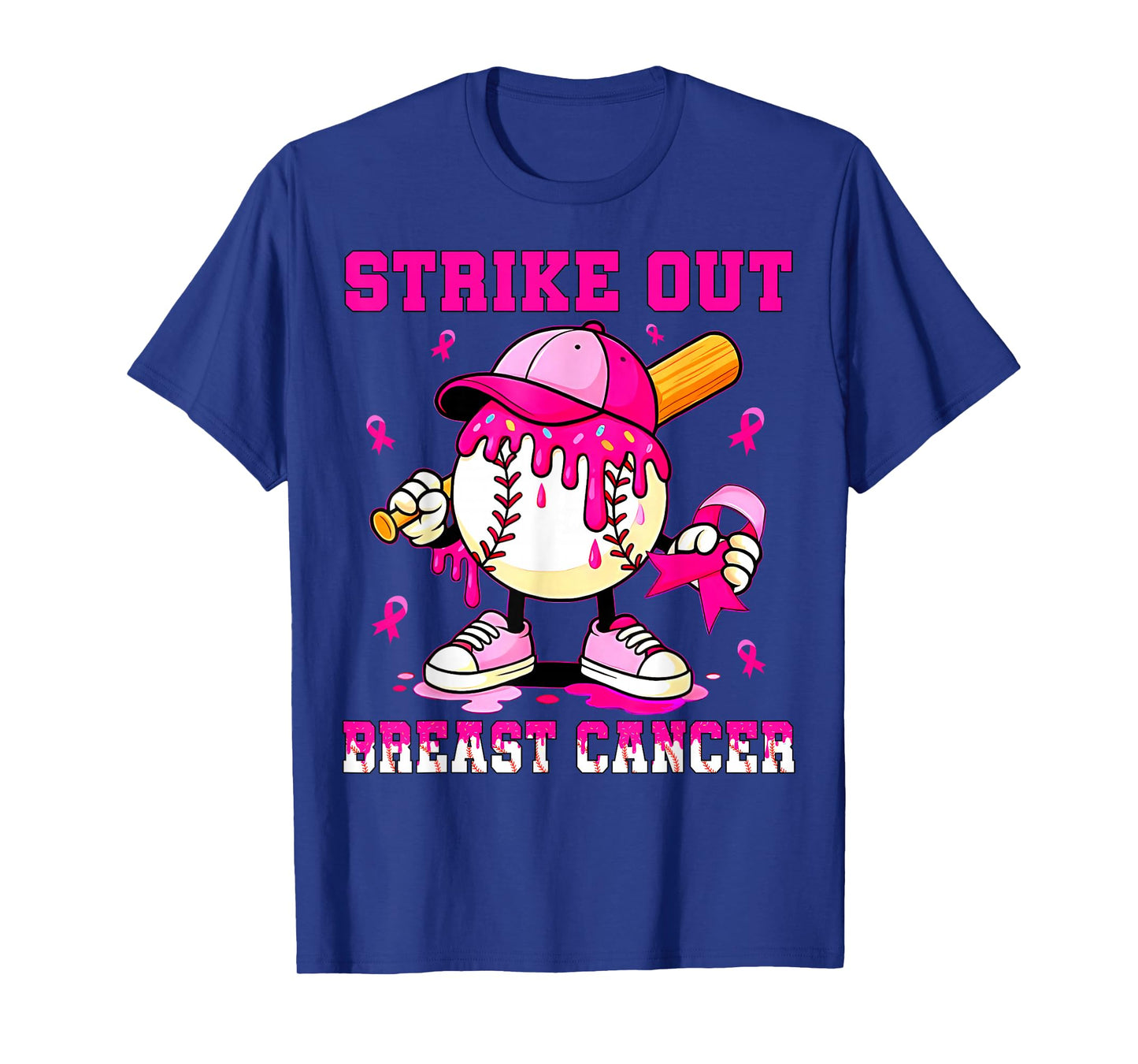 Strike Out Breast Cancer Awareness Baseball Drip Pink Ribbon T-Shirt