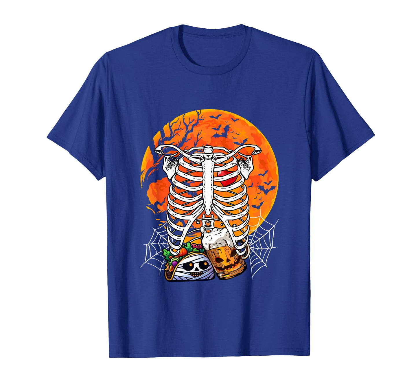 Horror Beer Taco Inside Rib Cage X-ray Skeleton Halloween T-Shirt