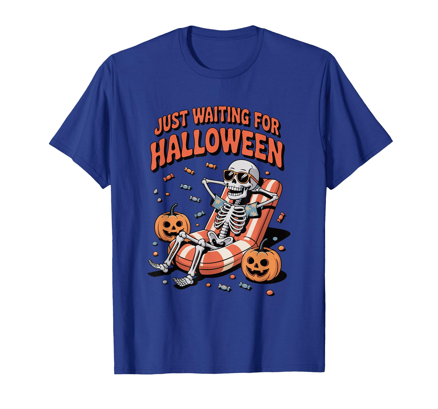 Just Waiting for Halloween Skeleton Summer Pumkin Halloweeen T-Shirt