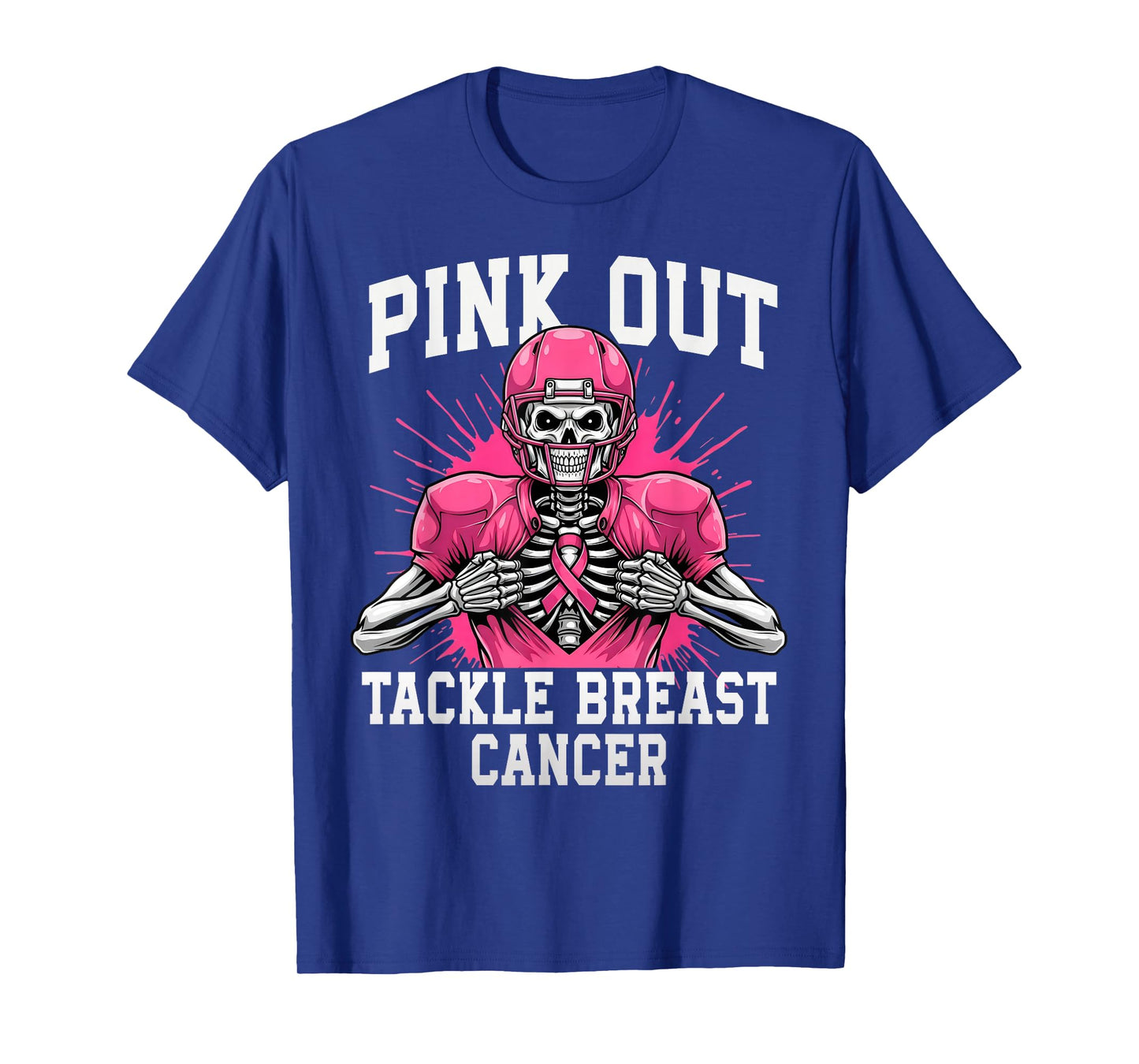 Skeleton Pink Out Tackle Breast Cancer American Football T-Shirt
