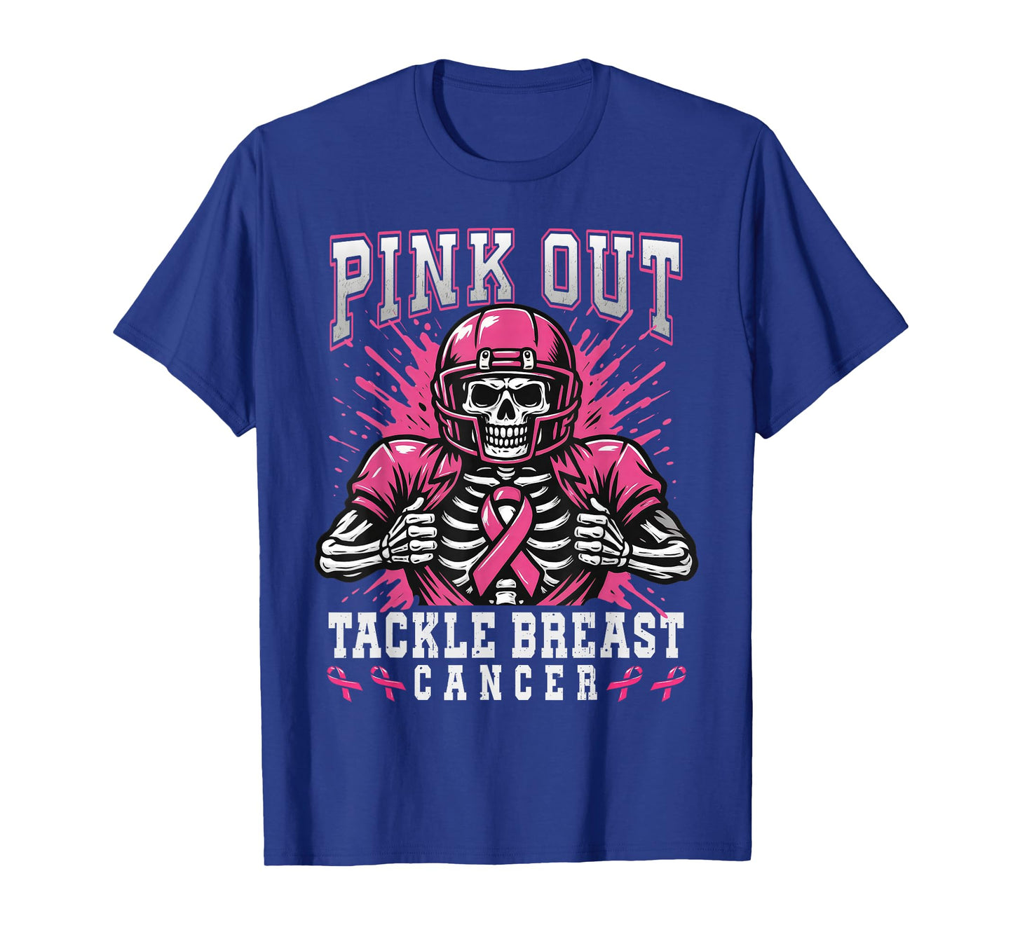 Skeleton Pink Out Tackle Breast Cancer American Football T-Shirt