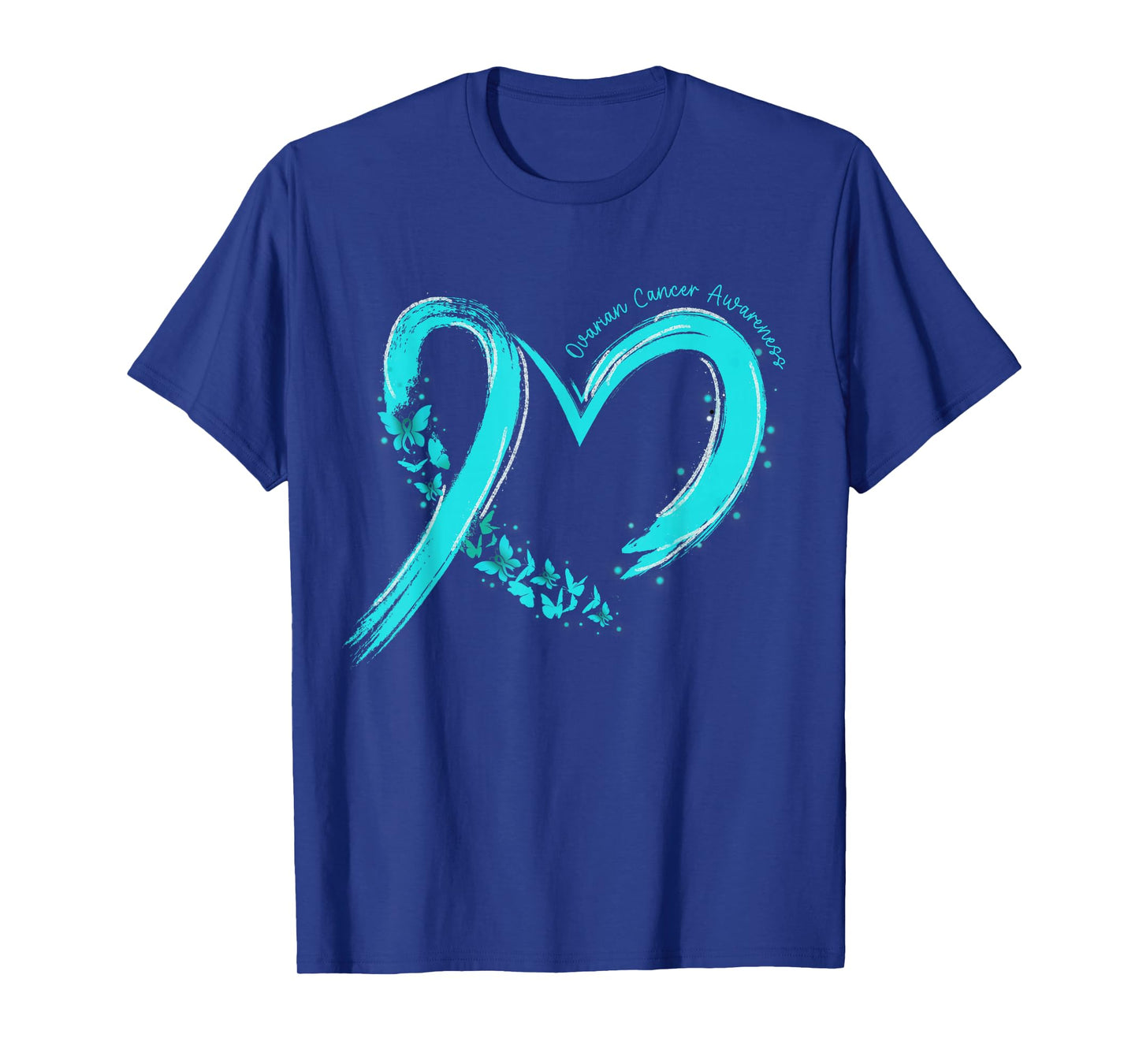 Ovarian Cancer Awareness Heart Ribbon Teal Support Womens T-Shirt