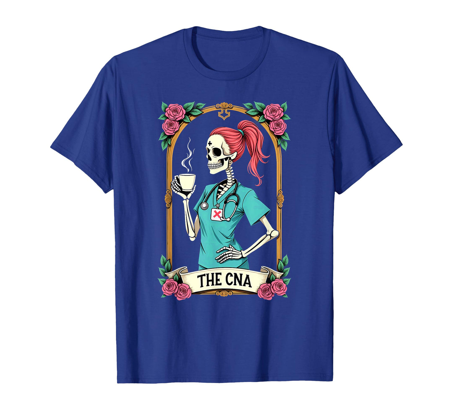 Gothic Tarot Card Skeleton CNA Nurse Coffee Halloween T-Shirt