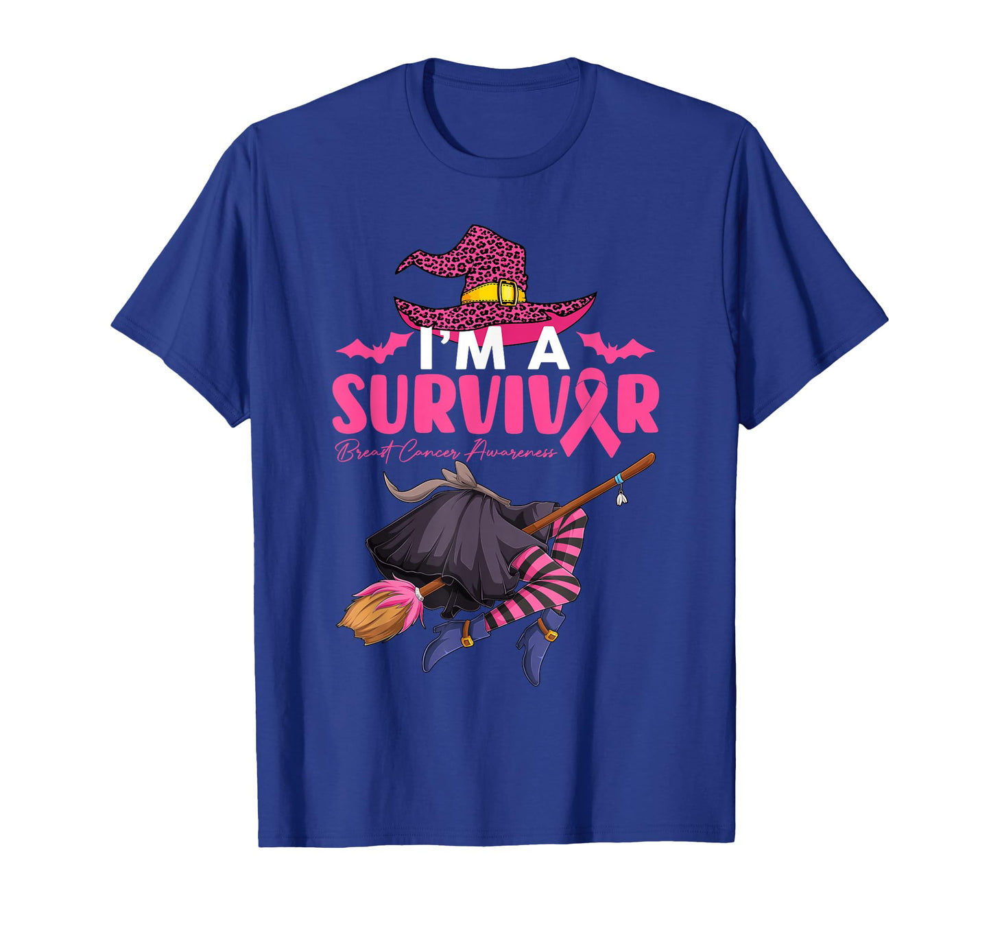 I'm Survivor Witch With Broom Breast Cancer Halloween Women T-Shirt