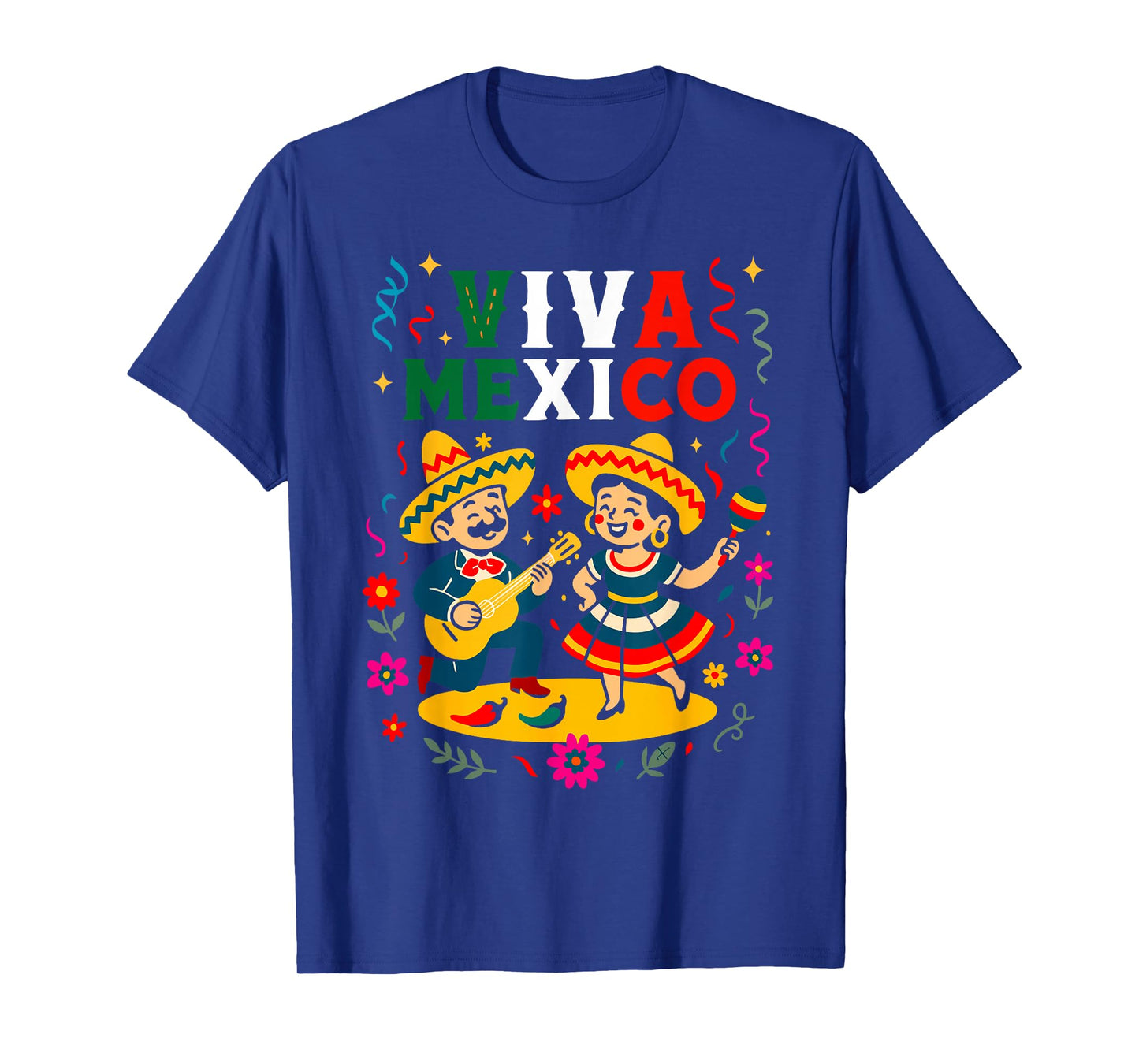 Viva Mexico Latin Roots Heritage Guitar, Maracas & Sombreros T-Shirt