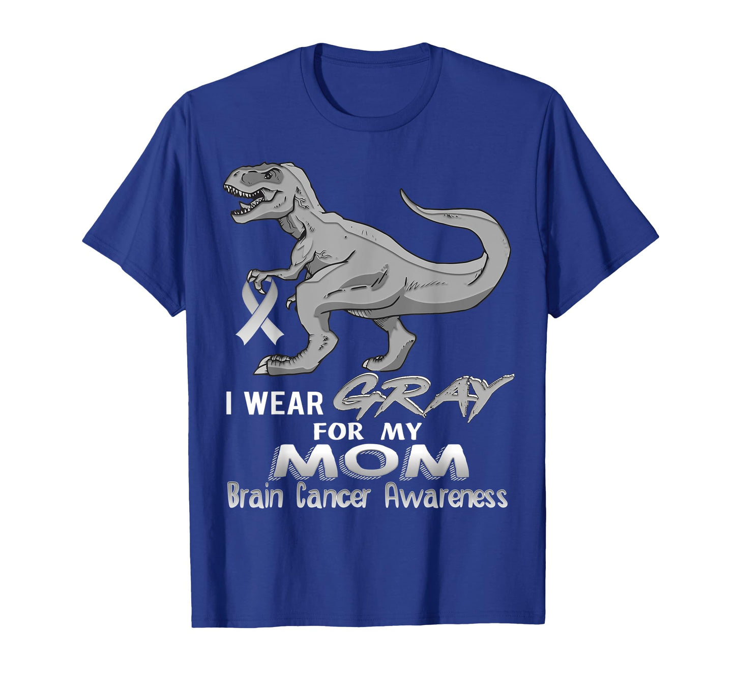 I Wear Gray For My Mom Brain Cancer Awareness Dinosaur T-Shirt
