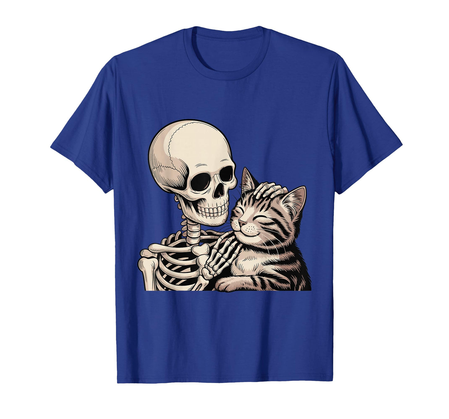 Skeleton Petting Cat Cute Halloween Men Boys T-Shirt